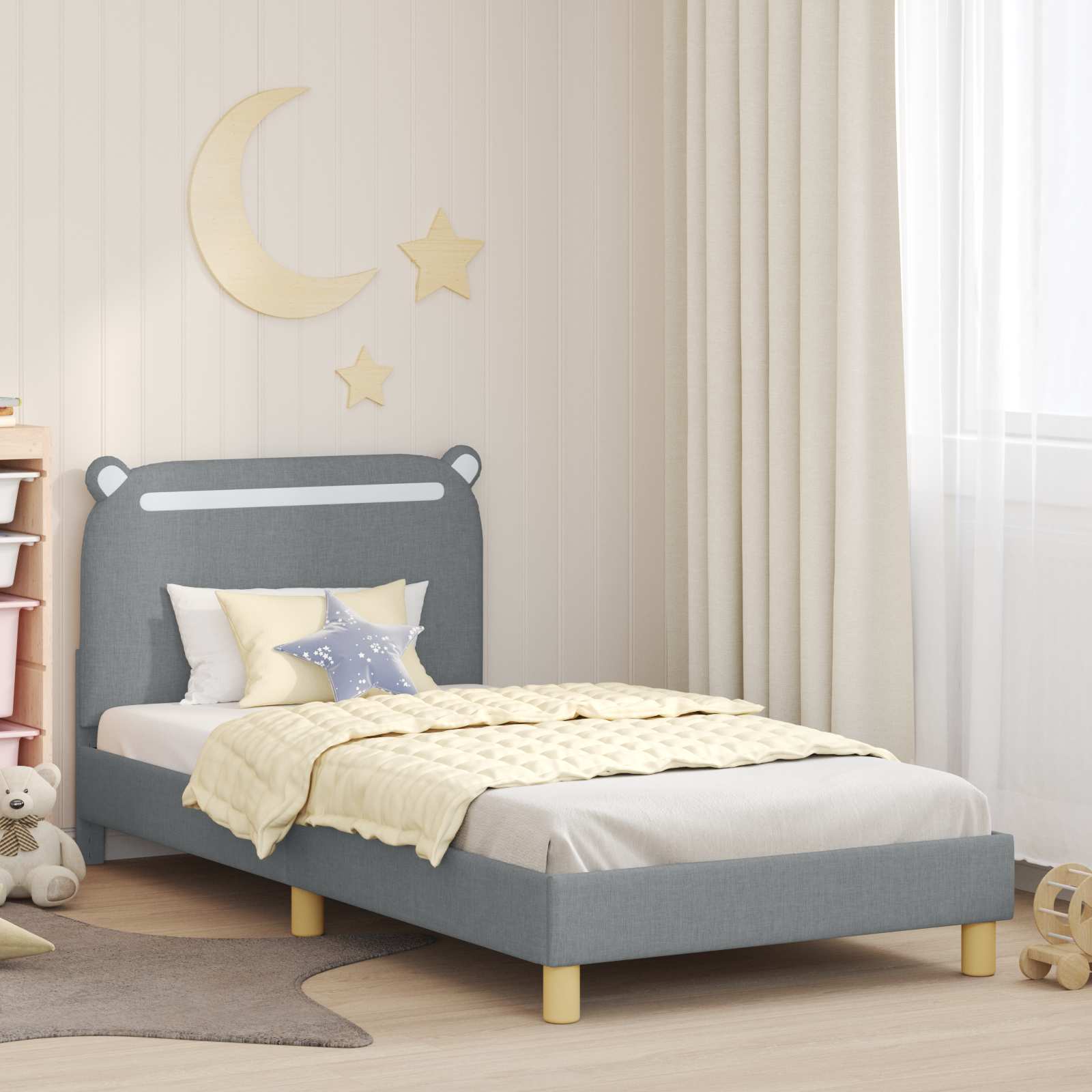 vidaXL Peuterbedframe met hoofdbord Lichtgrijs 70 x 140 cm Stof