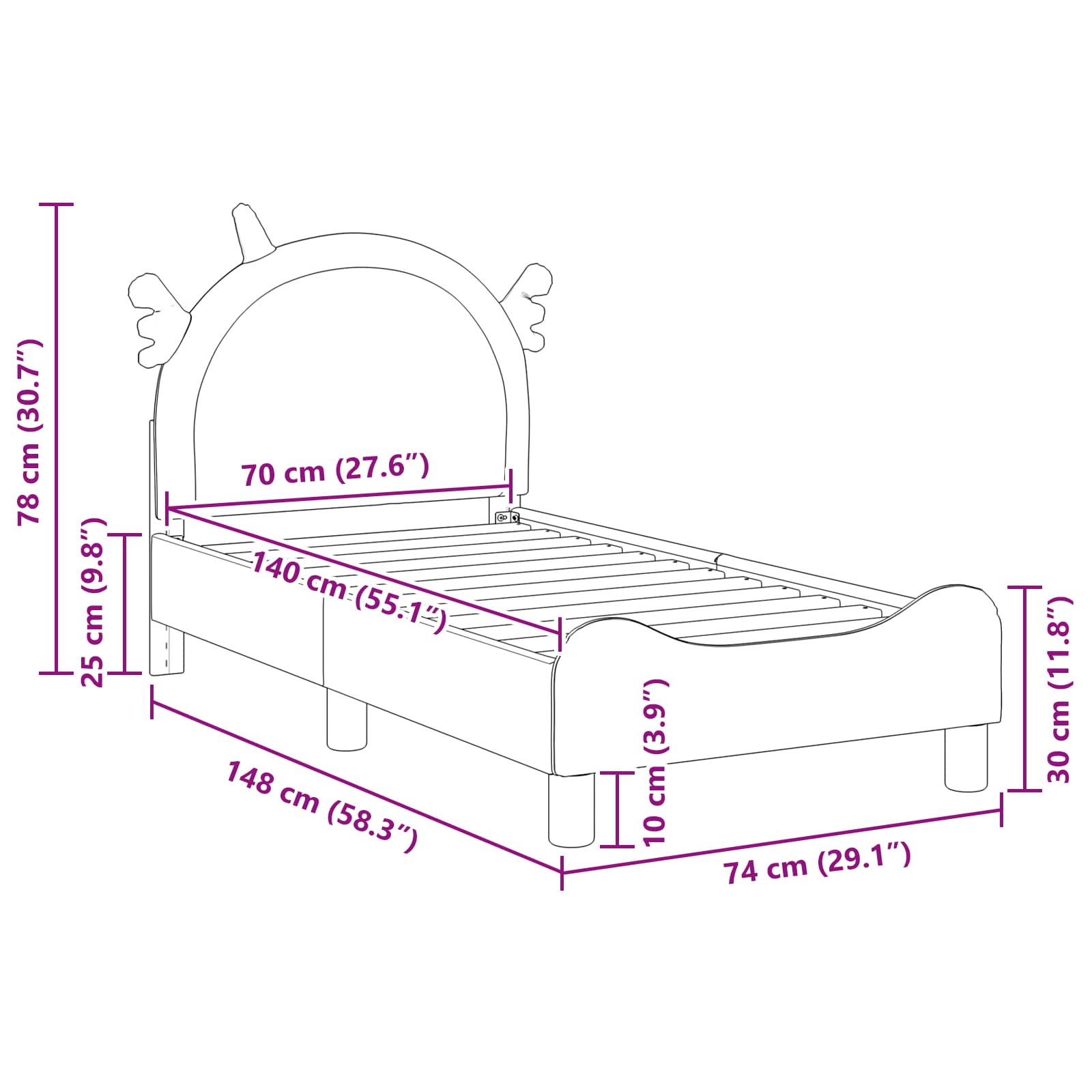 vidaXL Peuterbedframe met hoofdbord met hoofdeinde Roze 70 x 140 cm PU