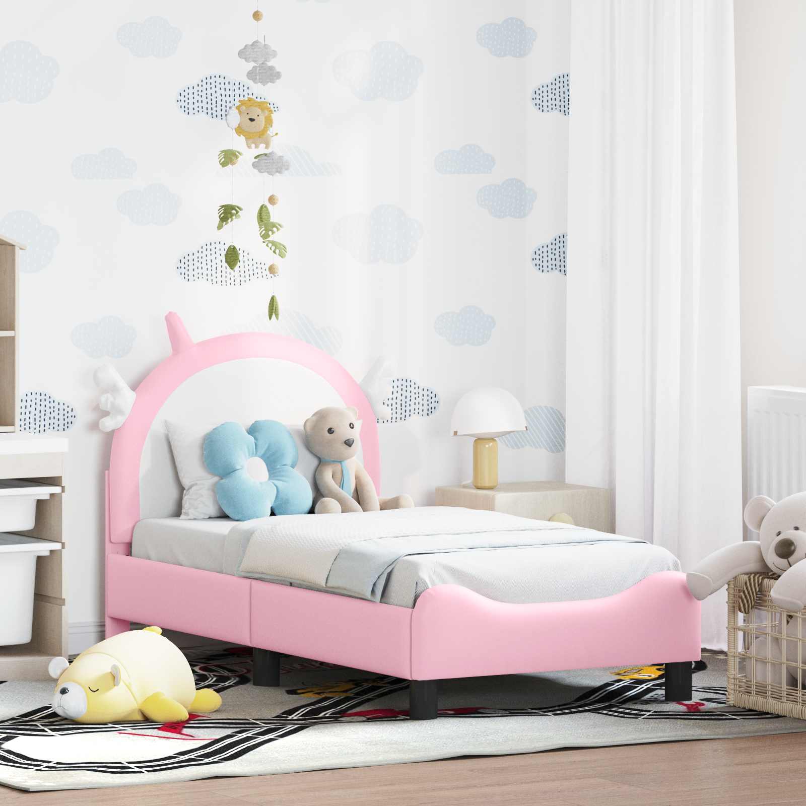 vidaXL Peuterbedframe met hoofdbord met hoofdeinde Roze 70 x 140 cm PU