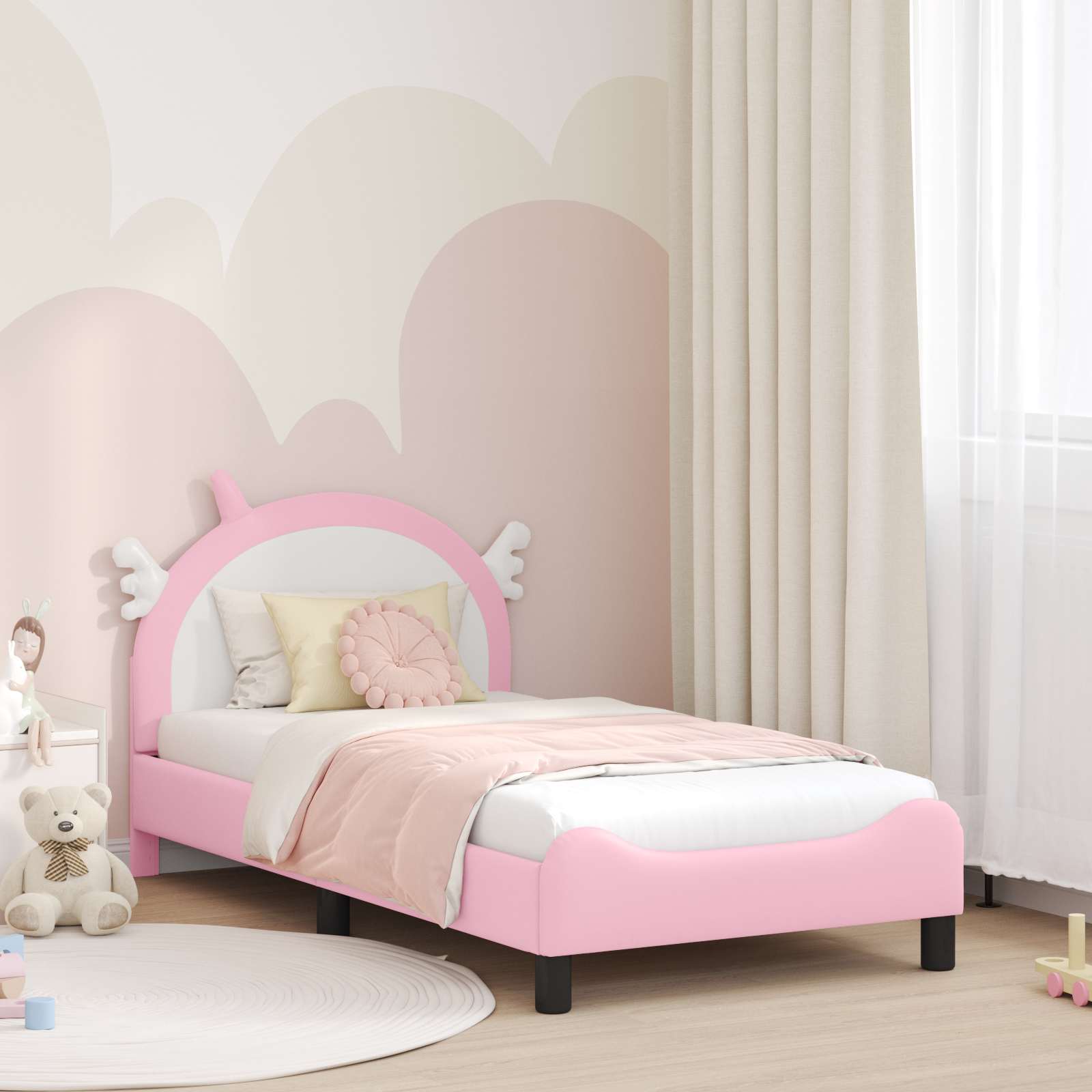 vidaXL Peuterbedframe met hoofdbord met hoofdeinde Roze 70 x 140 cm PU