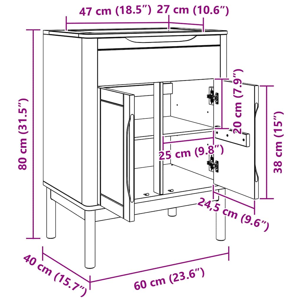 vidaXL Badkamer wastafelkast met plank FLORO Wasbruin 60 x 40 x 80 cm
