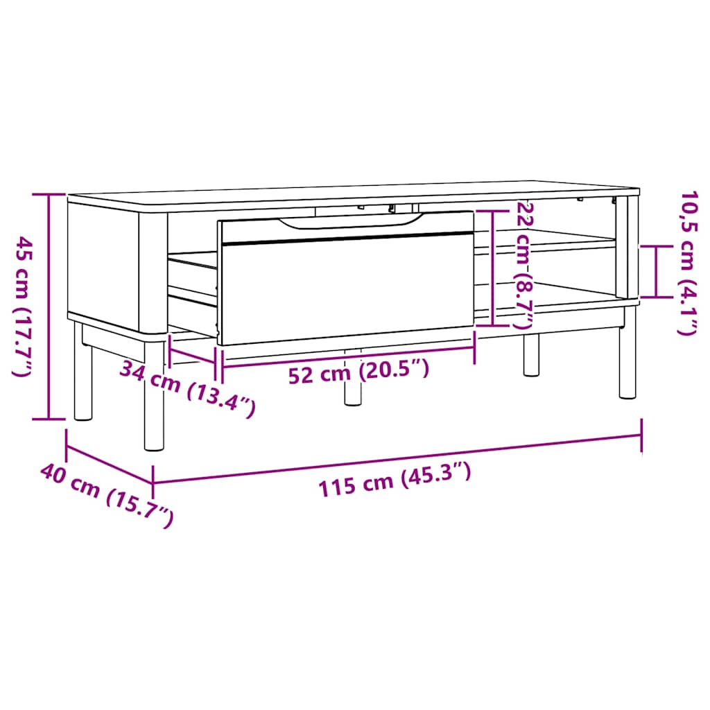 vidaXL Hal bank met lade Wasbruin 115 x 40 x 45 cm Massief Vurenhout
