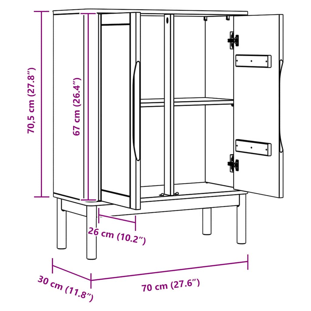 vidaXL Dressoir Wasbruin 70 x 30 x 70,5 cm Massief Vurenhout