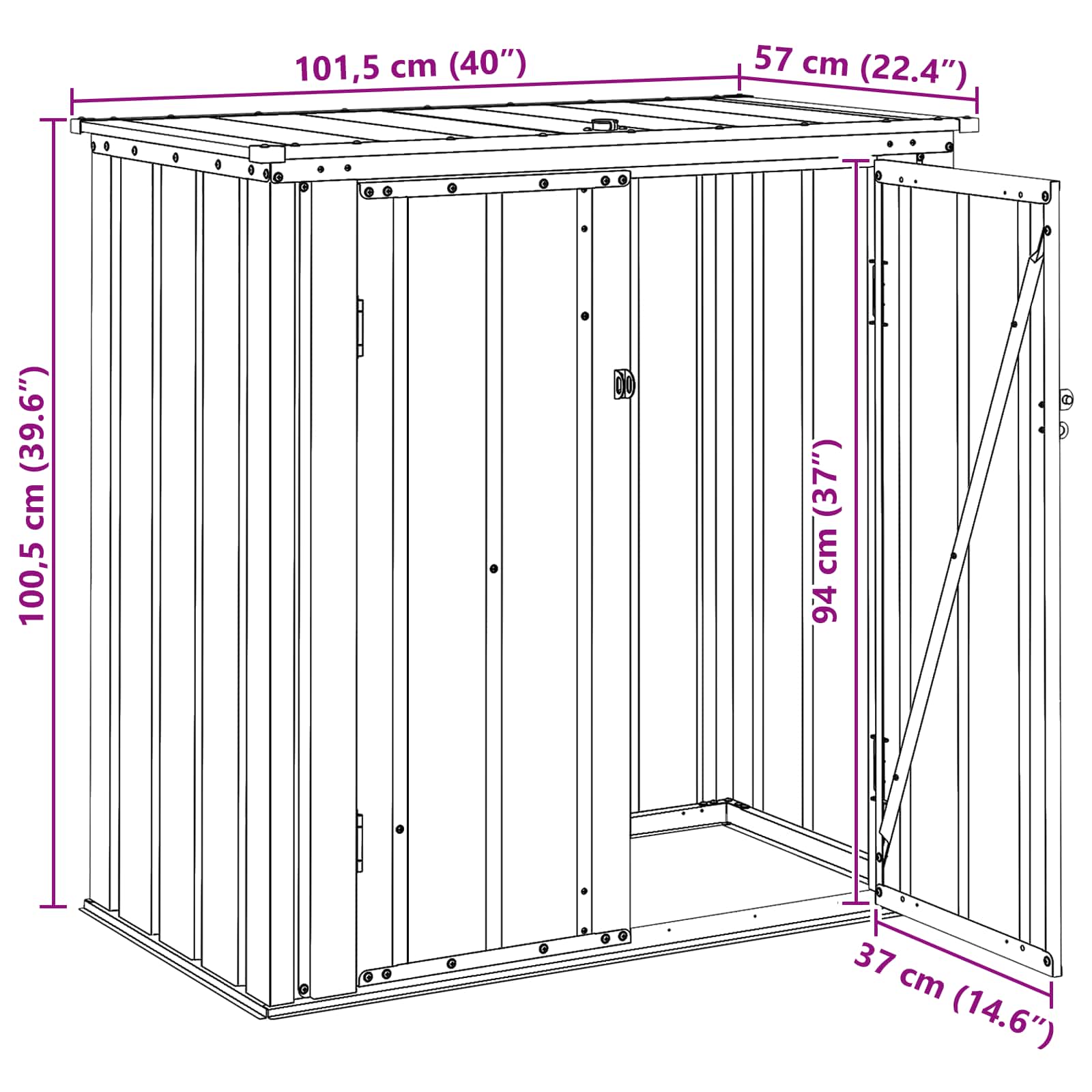 vidaXL Tuinopslagdoos Zwart 101,5 x 57 x 100,5 cm Staal