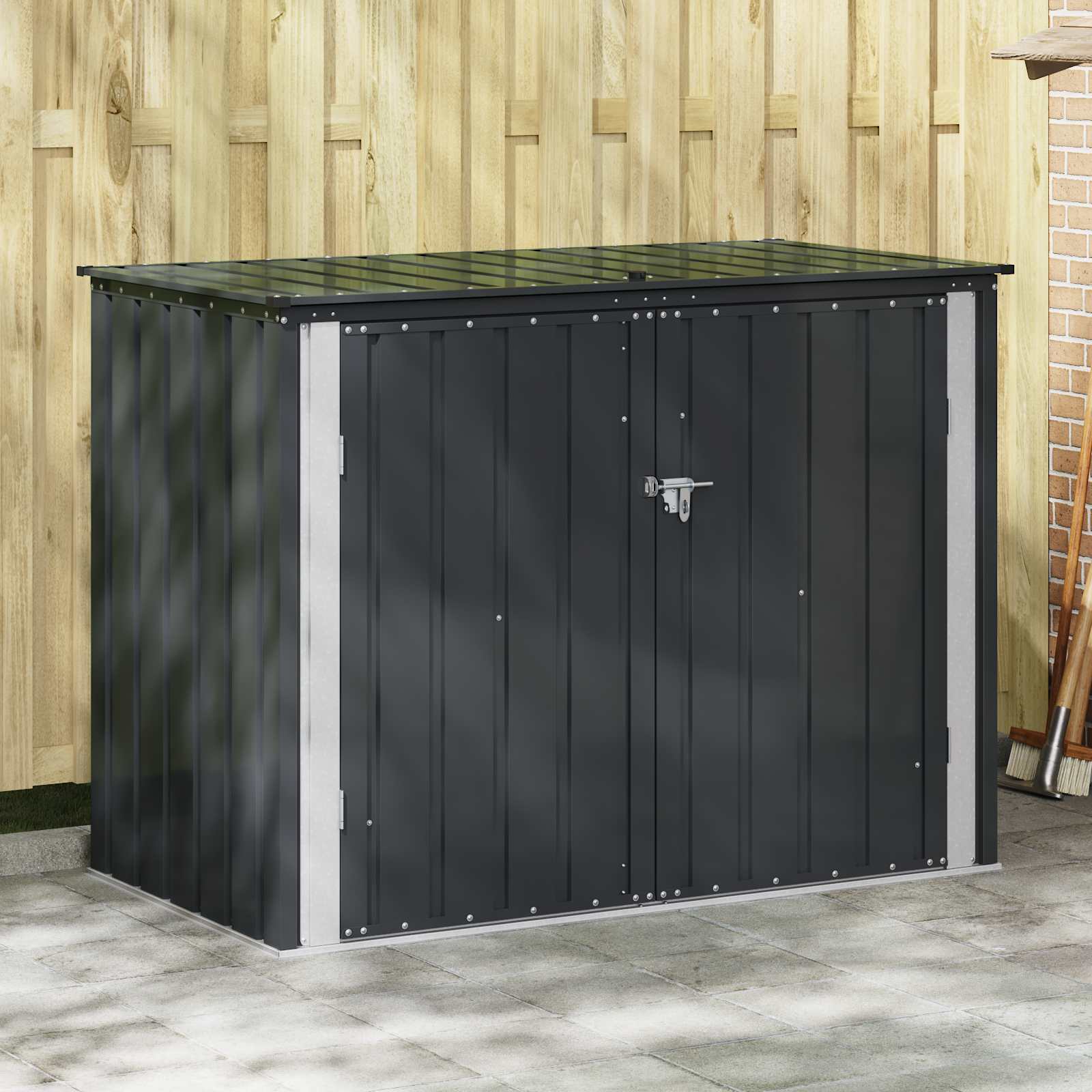 vidaXL Tuinopslagdoos Zwart 151,5 x 82 x 110,5 cm Staal