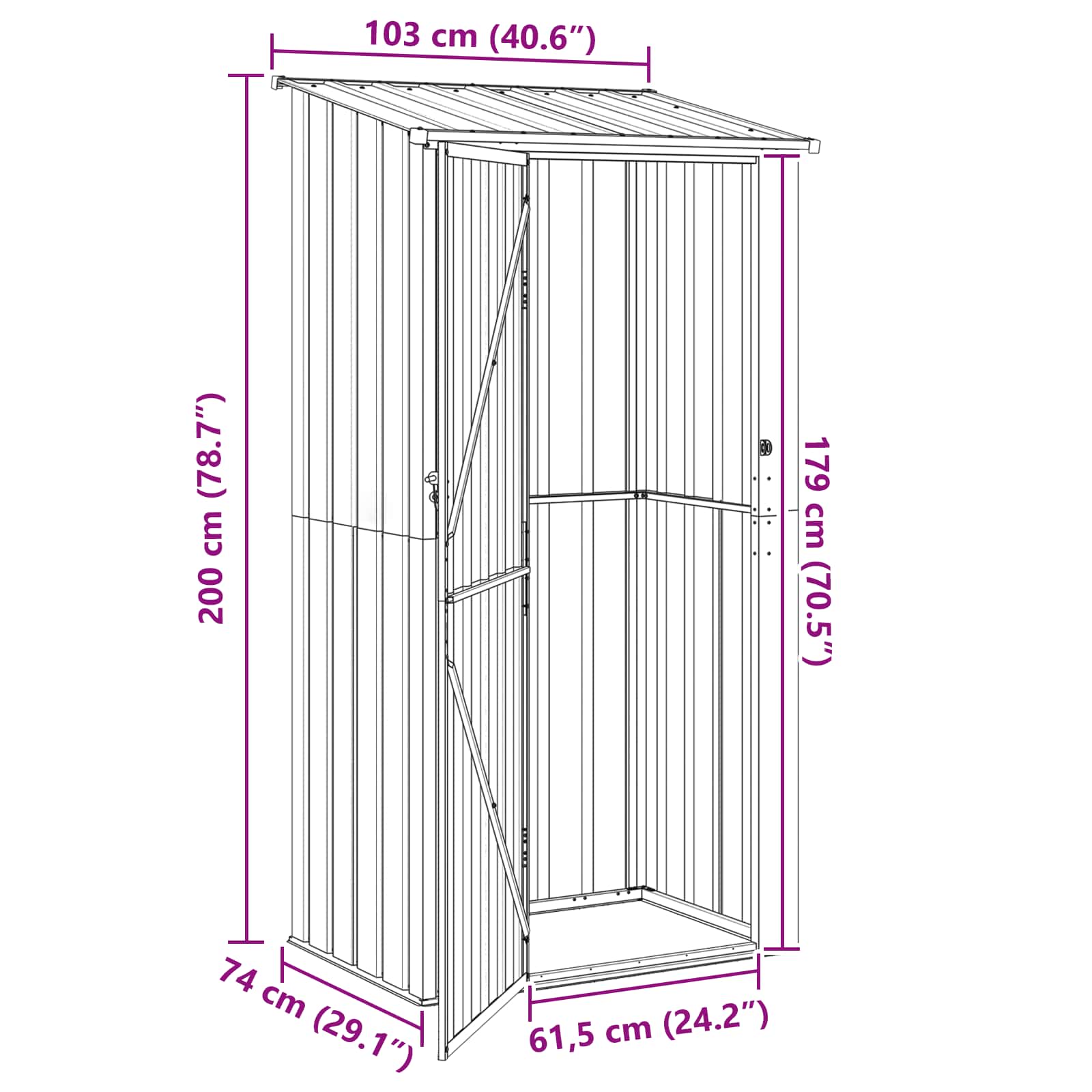 vidaXL Tuinhuisjes Bruin 103 x 74 x 200 cm Metaal