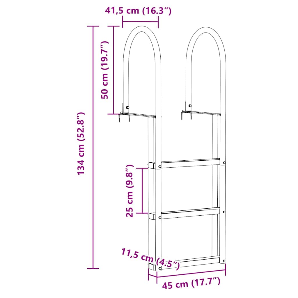 vidaxl Dock ladder Zilver 45 x 11.5 x 134 cm Aluminium