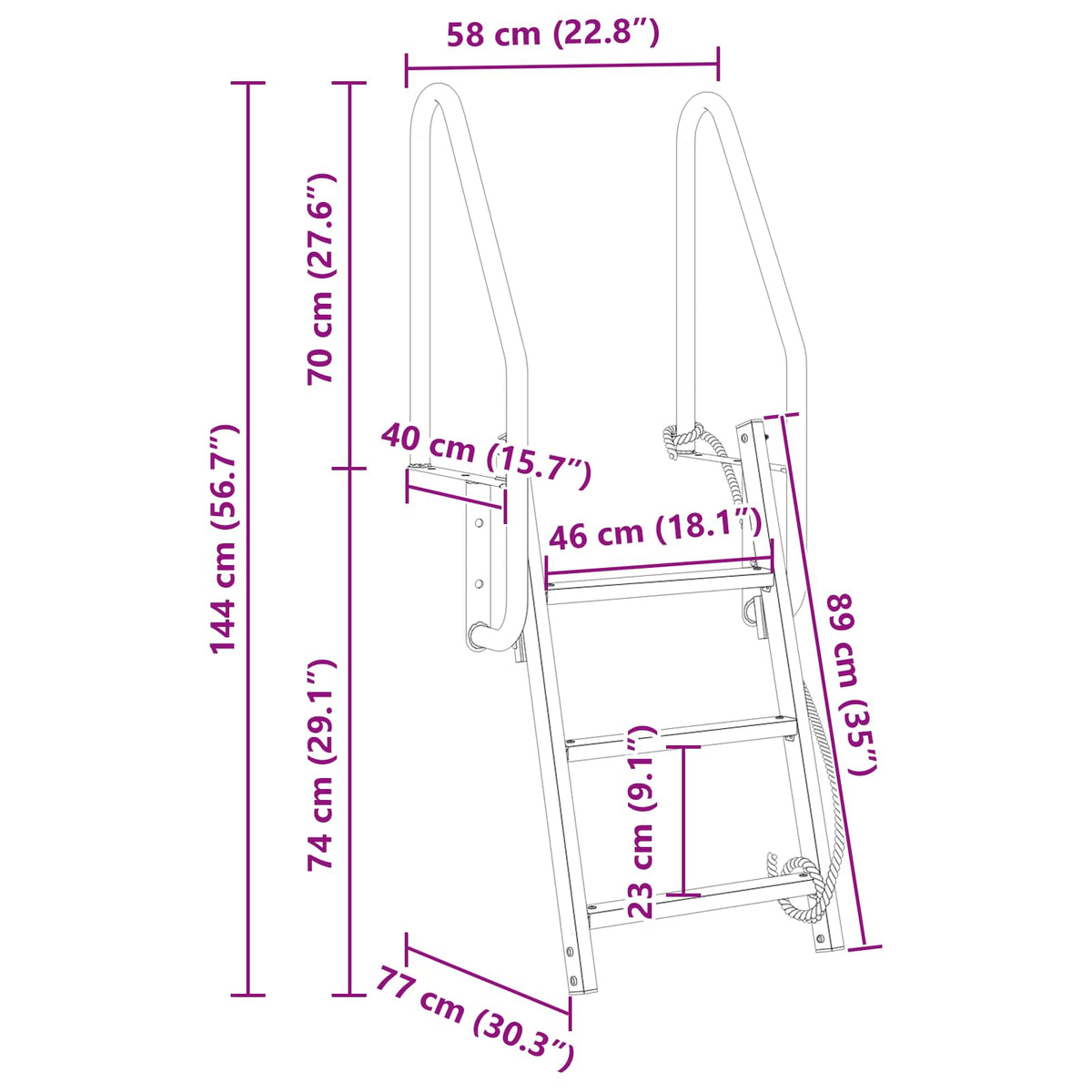 vidaXL Dock ladder Anders Zilver 58 x 77 x 144 cm Aluminium