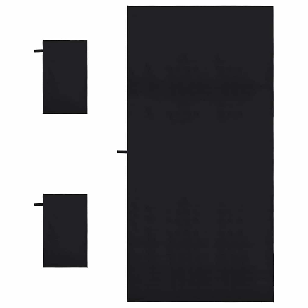 vidaXL Set van Sporthanddoeken 3 pcs Zwart Polyester en Polyamide