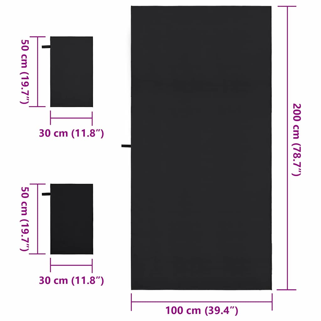 vidaXL Set van Sporthanddoeken 3 pcs Zwart Polyester en Polyamide