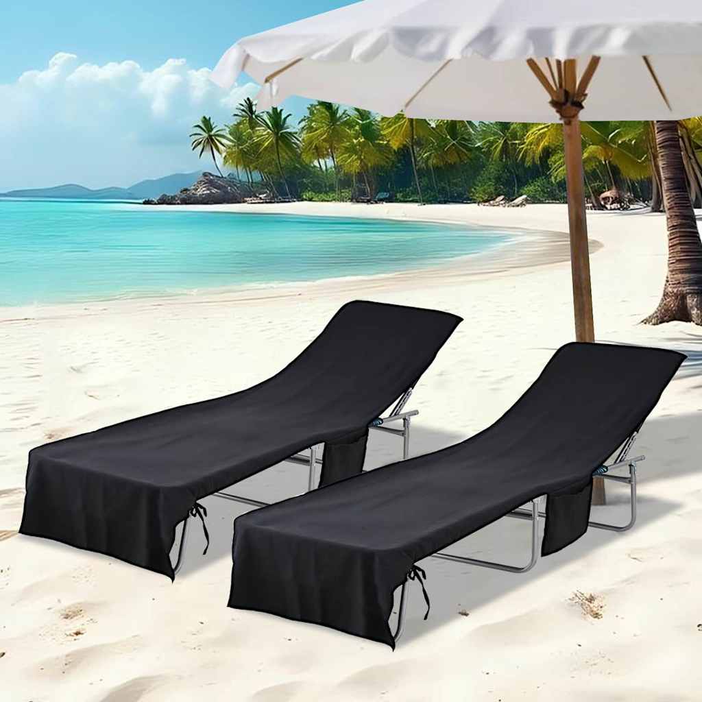vidaXL Ligbedhanddoeken 2 pcs Zwart 210 x 75 cm Polyester en Polyamide