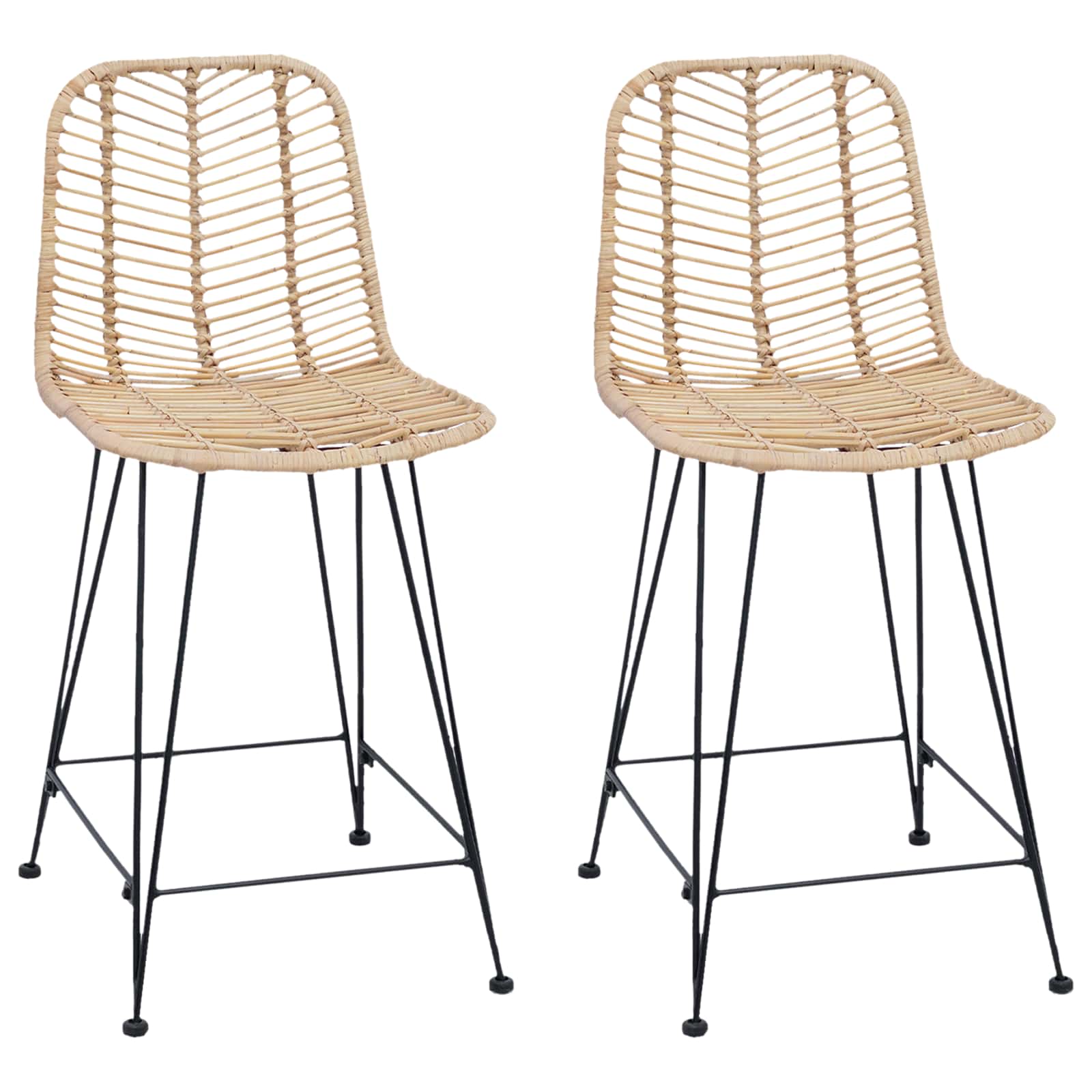 vidaXL Barkruk 2 pcs Naturel 44,5 x 54,5 x 97,5 cm Riet en IJzer