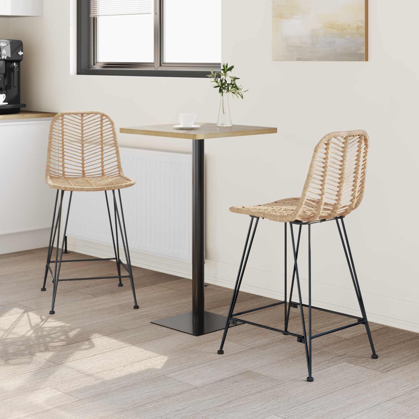 vidaXL Barkruk 2 pcs Naturel 44,5 x 54,5 x 97,5 cm Riet en IJzer