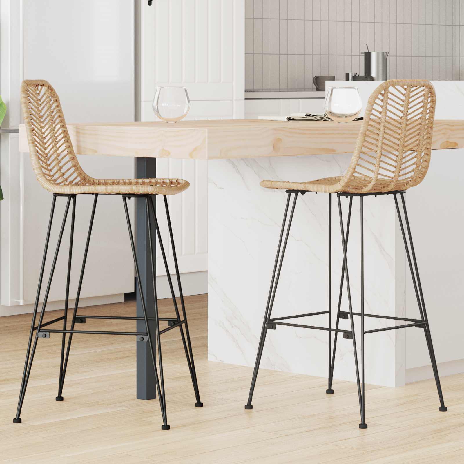 vidaXL Barkruk 2 pcs Naturel 44,5 x 54,5 x 97,5 cm Riet en IJzer