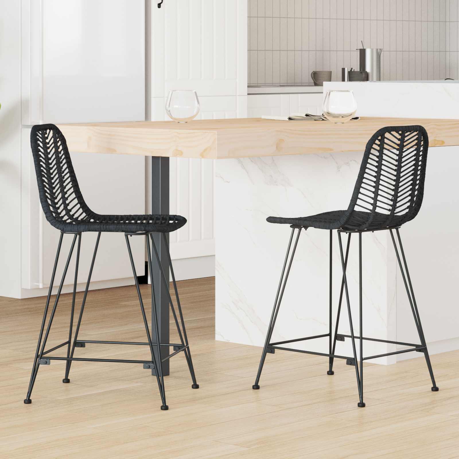 vidaXL Barkruk 2 pcs Naturel 44,5 x 54,5 x 97,5 cm Riet en IJzer