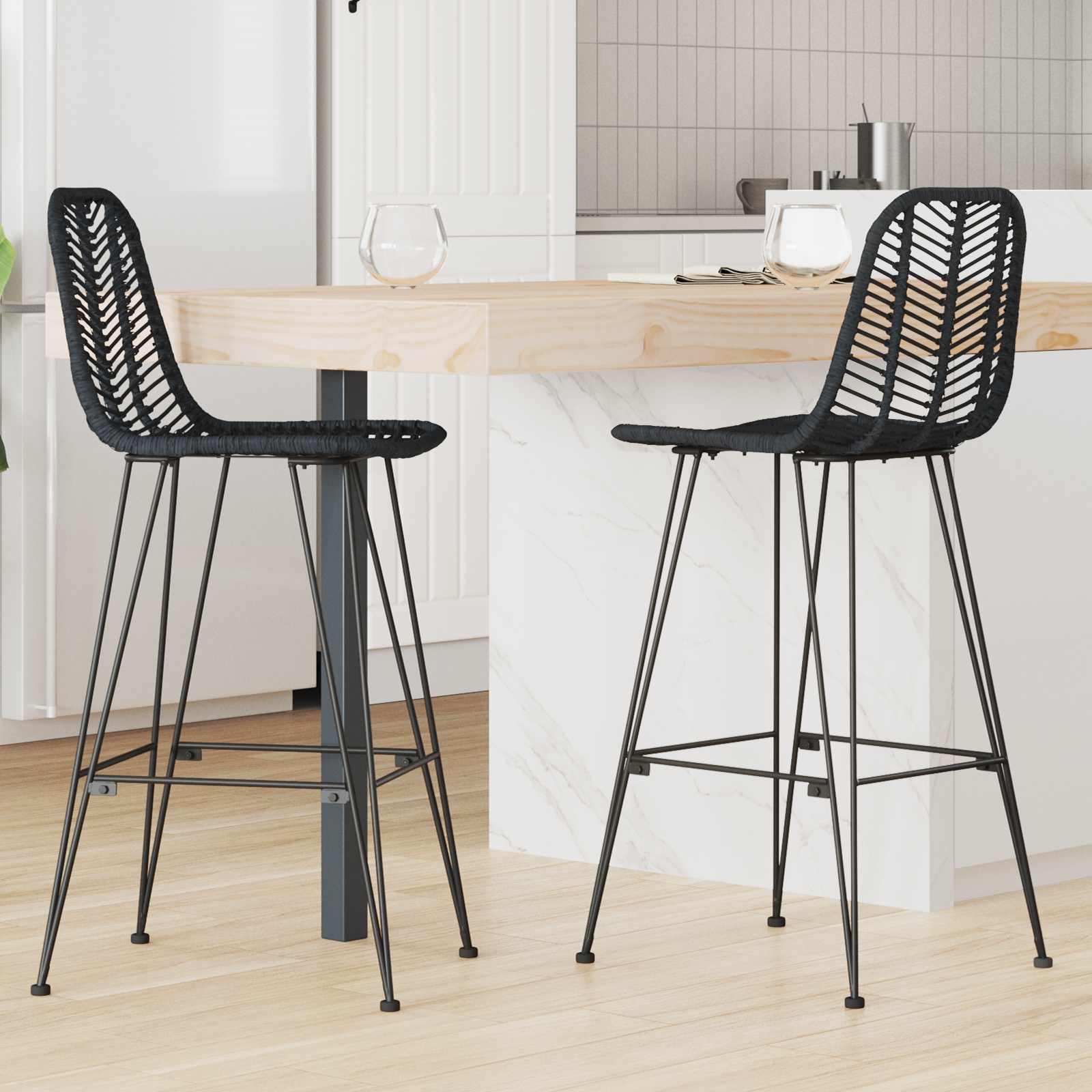 vidaXL Barkruk 2 pcs Naturel 44,5 x 54,5 x 97,5 cm Riet en IJzer