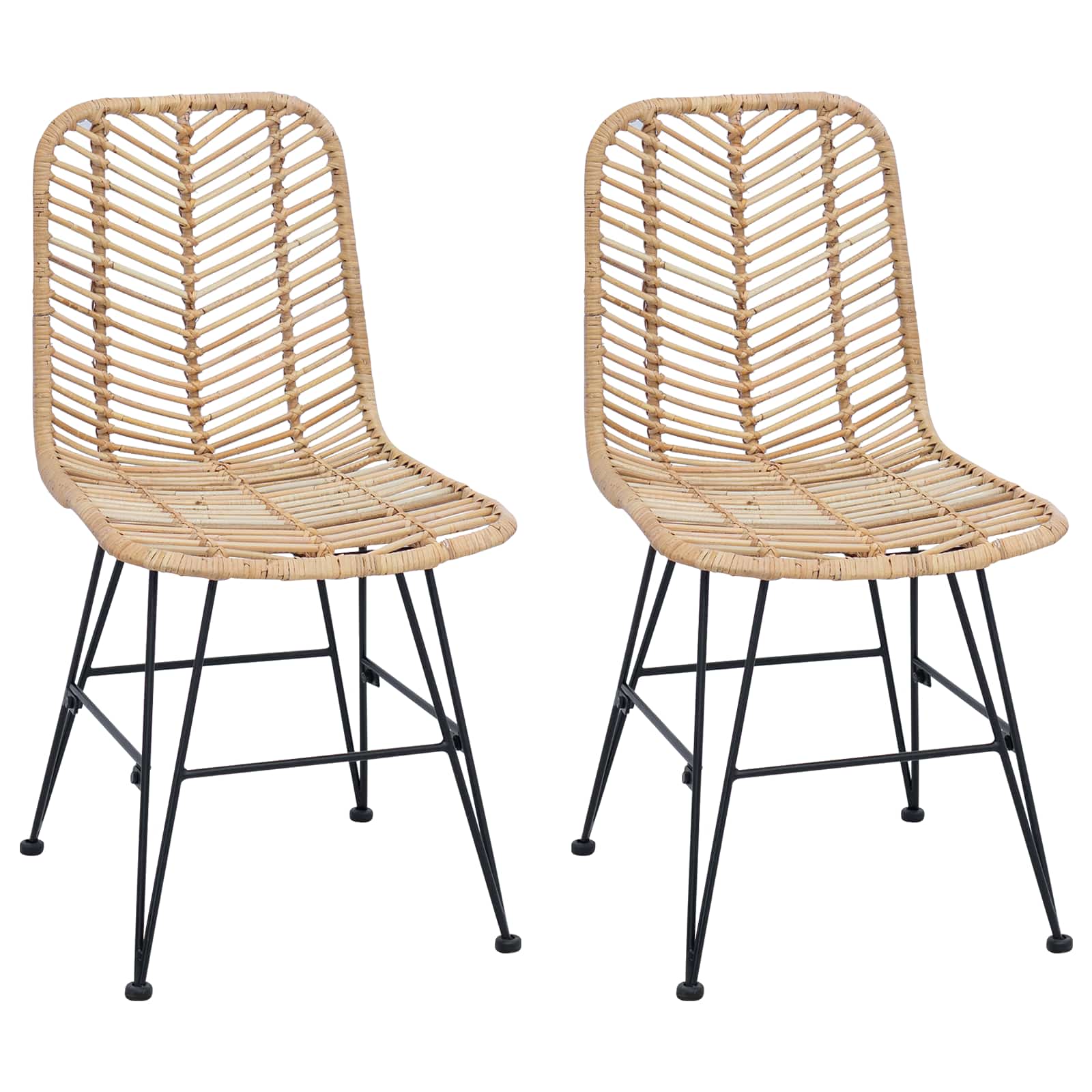 vidaXL Eetkamerstoel 2 pcs Naturel 44,5 x 55 x 85 cm Riet en IJzer