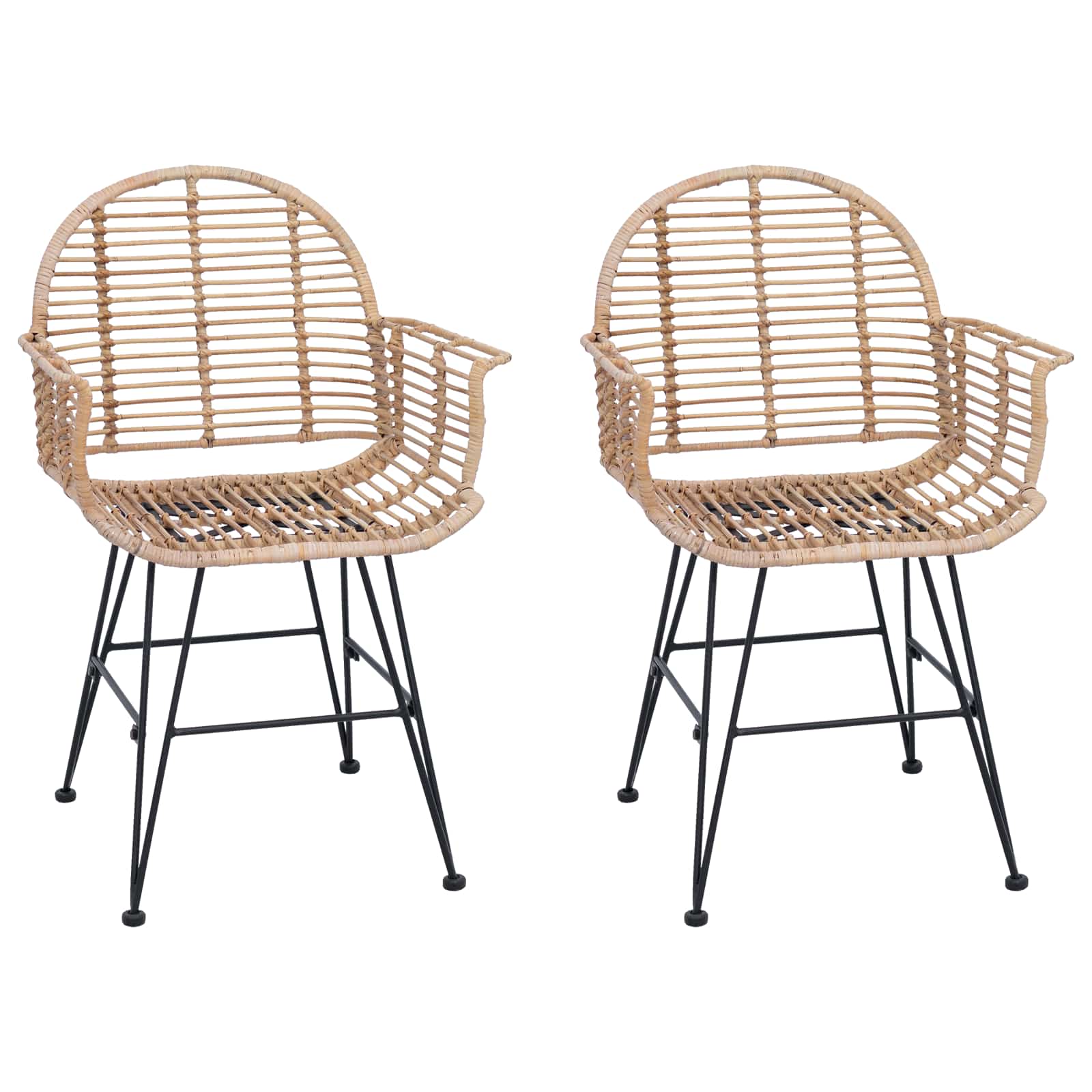 vidaXL Eetkamerstoel 2 pcs Naturel 57 x 54,5 x 85 cm Riet en IJzer