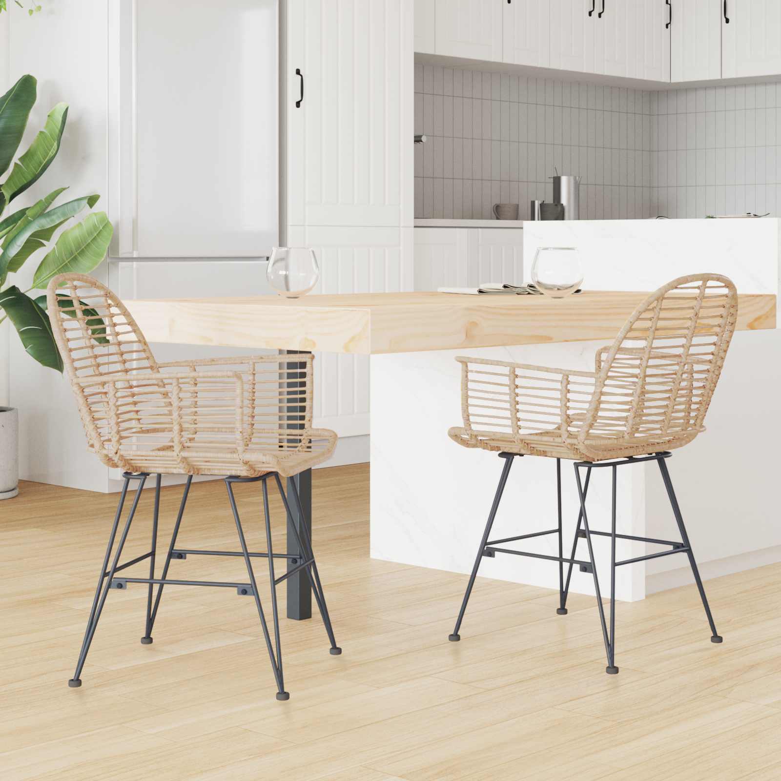 vidaXL Eetkamerstoel 2 pcs Naturel 57 x 54,5 x 85 cm Riet en IJzer