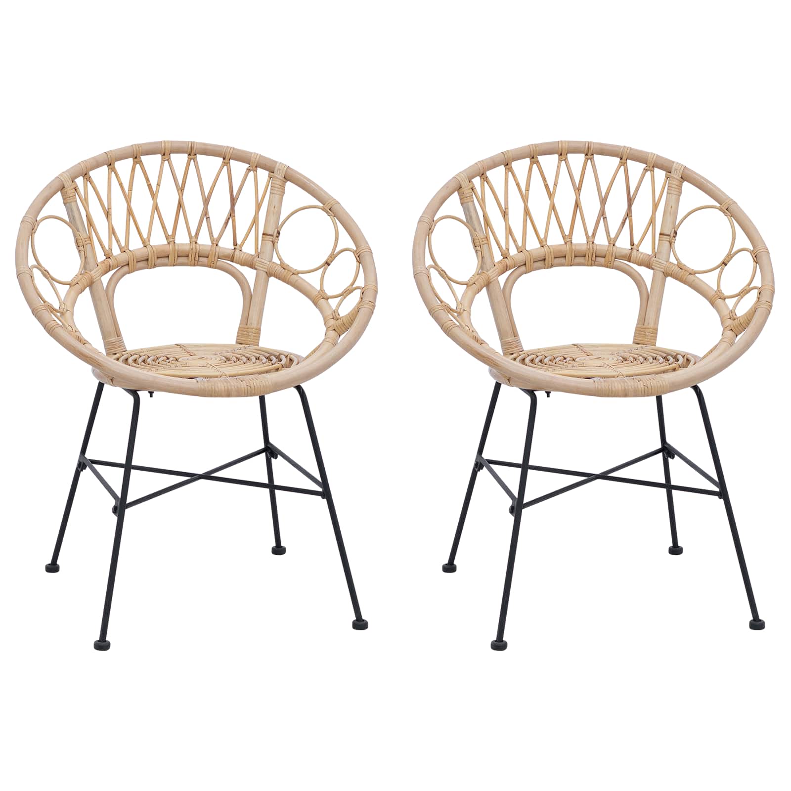 vidaXL Eetkamerstoel 2 pcs Naturel 65 x 55,5 x 81 cm Riet en IJzer