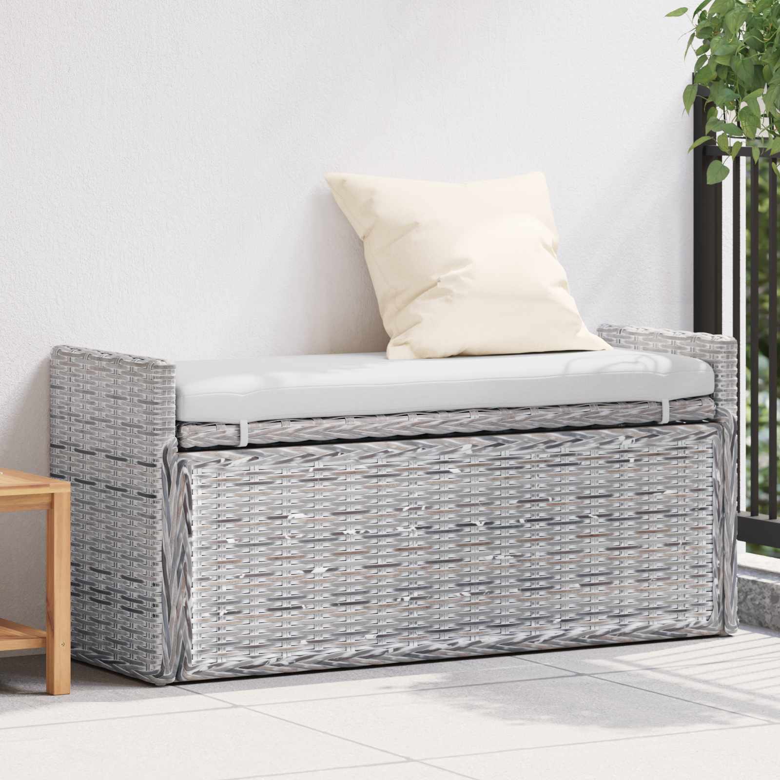 vidaXL Opslagbank met kussen Wit gewassen 110 x 40 x 50 cm Rattan