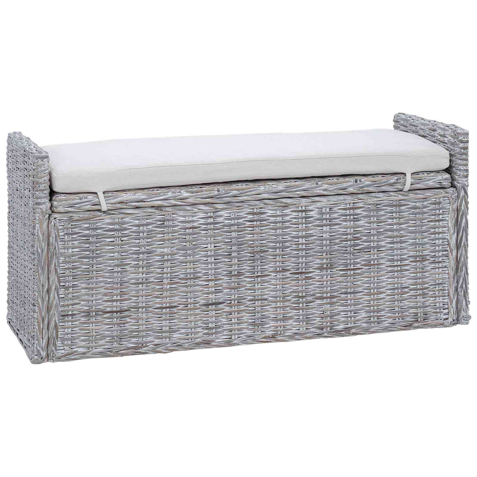 vidaXL Opslagbank met kussen Wit gewassen 110 x 40 x 50 cm Rattan