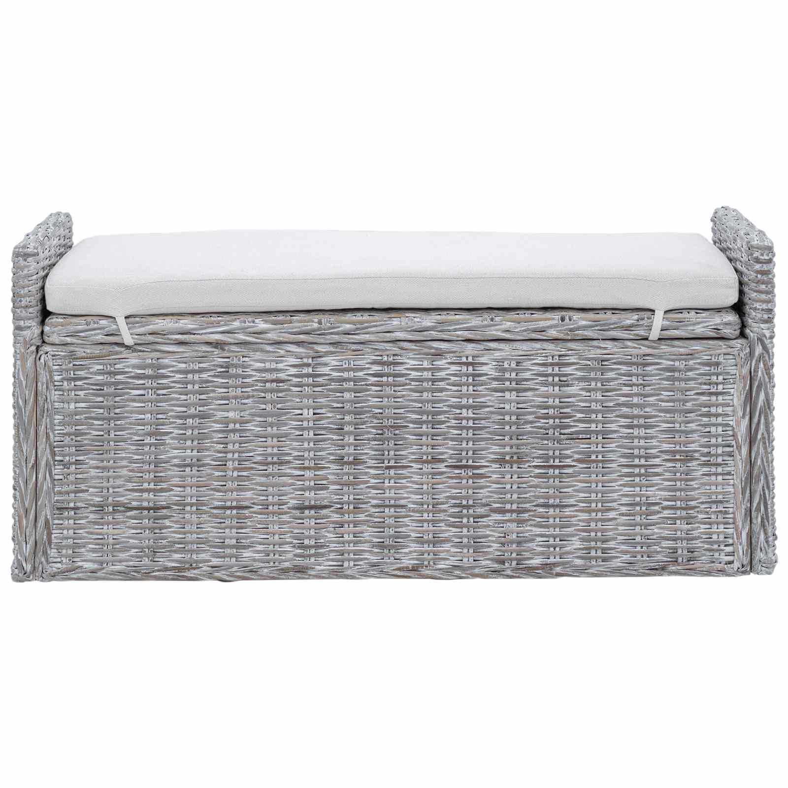 vidaXL Opslagbank met kussen Wit gewassen 110 x 40 x 50 cm Rattan