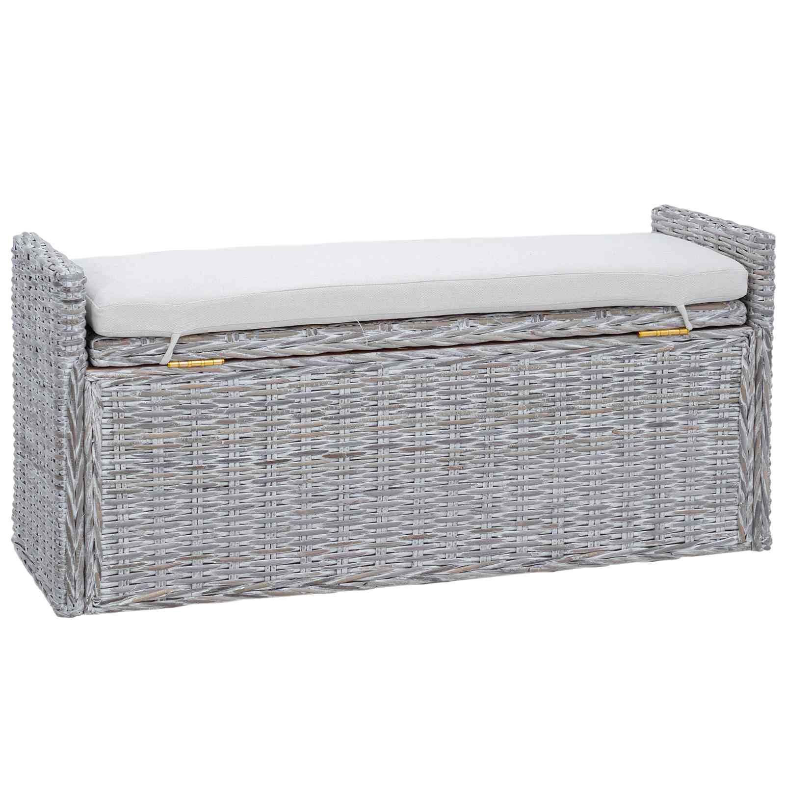vidaXL Opslagbank met kussen Wit gewassen 110 x 40 x 50 cm Rattan