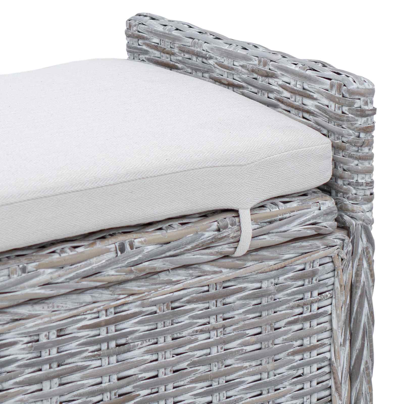 vidaXL Opslagbank met kussen Wit gewassen 110 x 40 x 50 cm Rattan