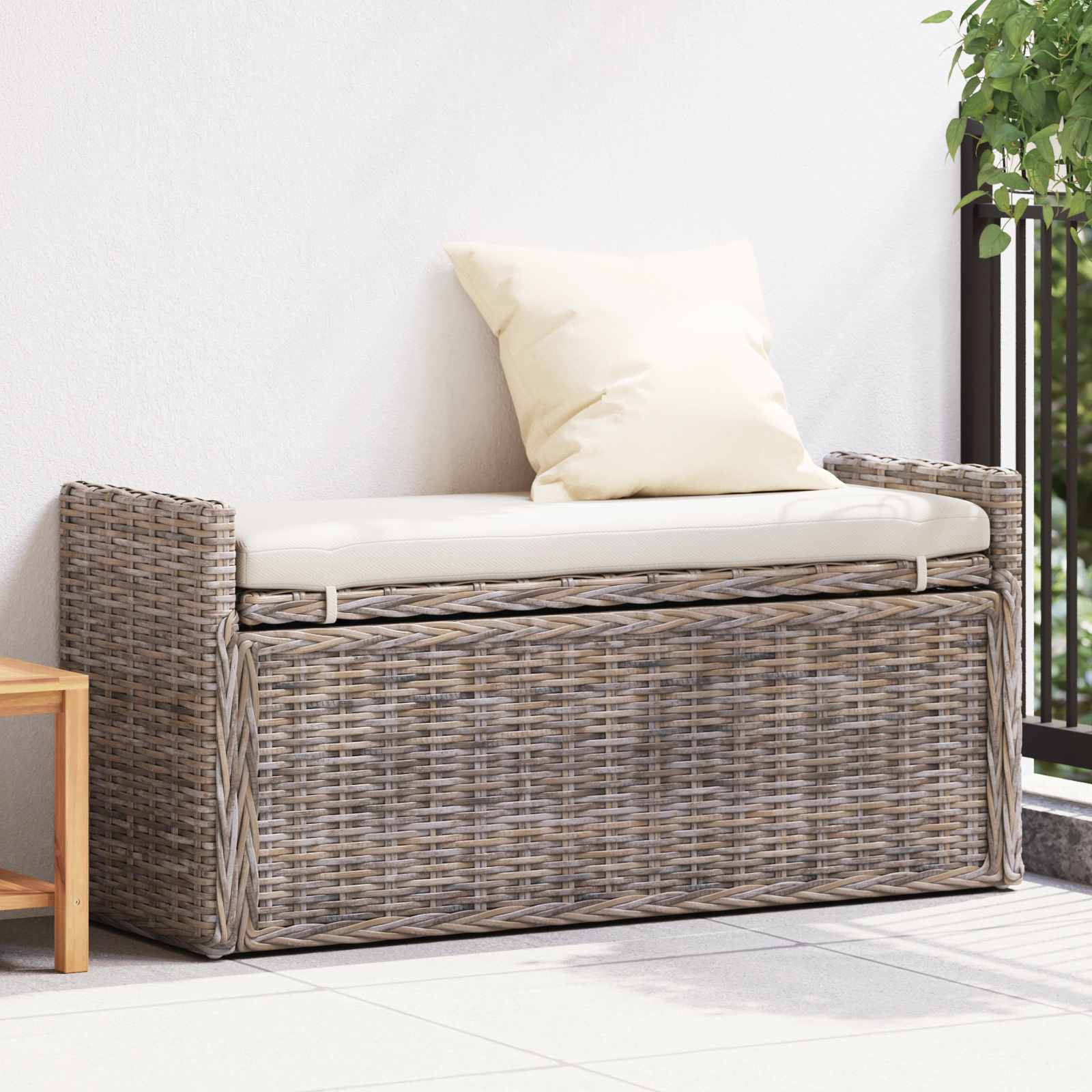 vidaXL Opslagbank met kussen Wit gewassen 110 x 40 x 50 cm Rattan