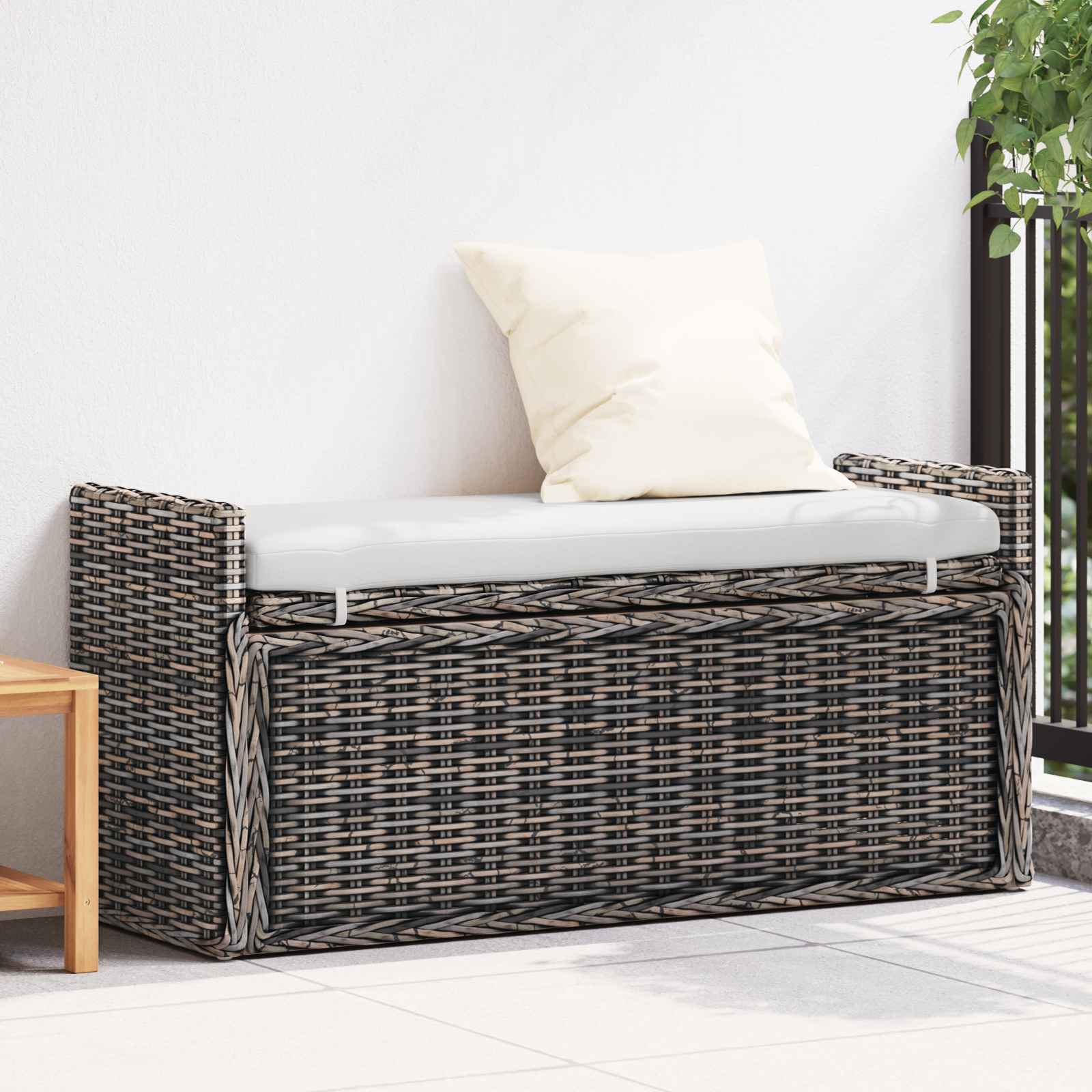 vidaXL Opslagbank met kussen Wit gewassen 110 x 40 x 50 cm Rattan