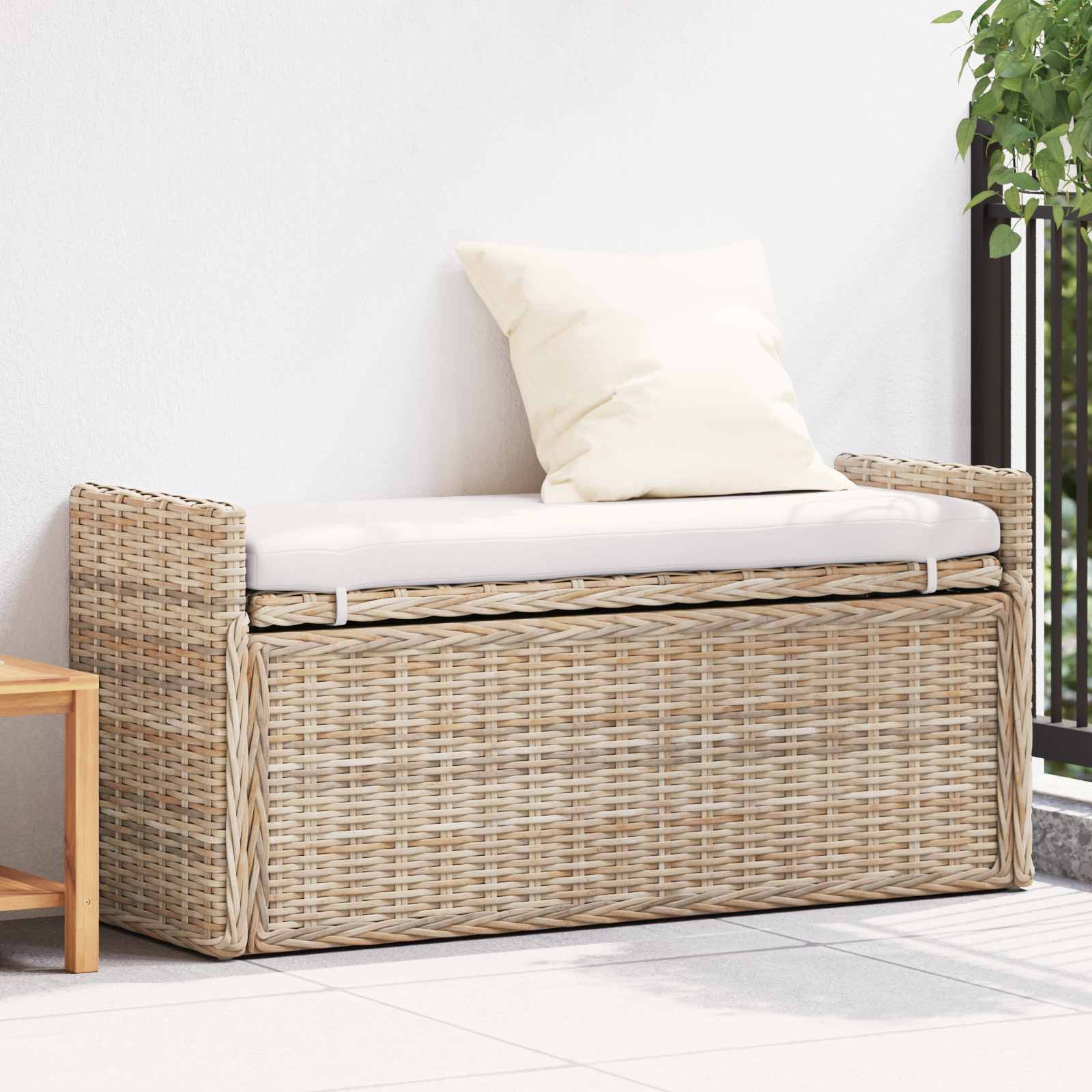 vidaXL Opslagbank met kussen Wit gewassen 110 x 40 x 50 cm Rattan