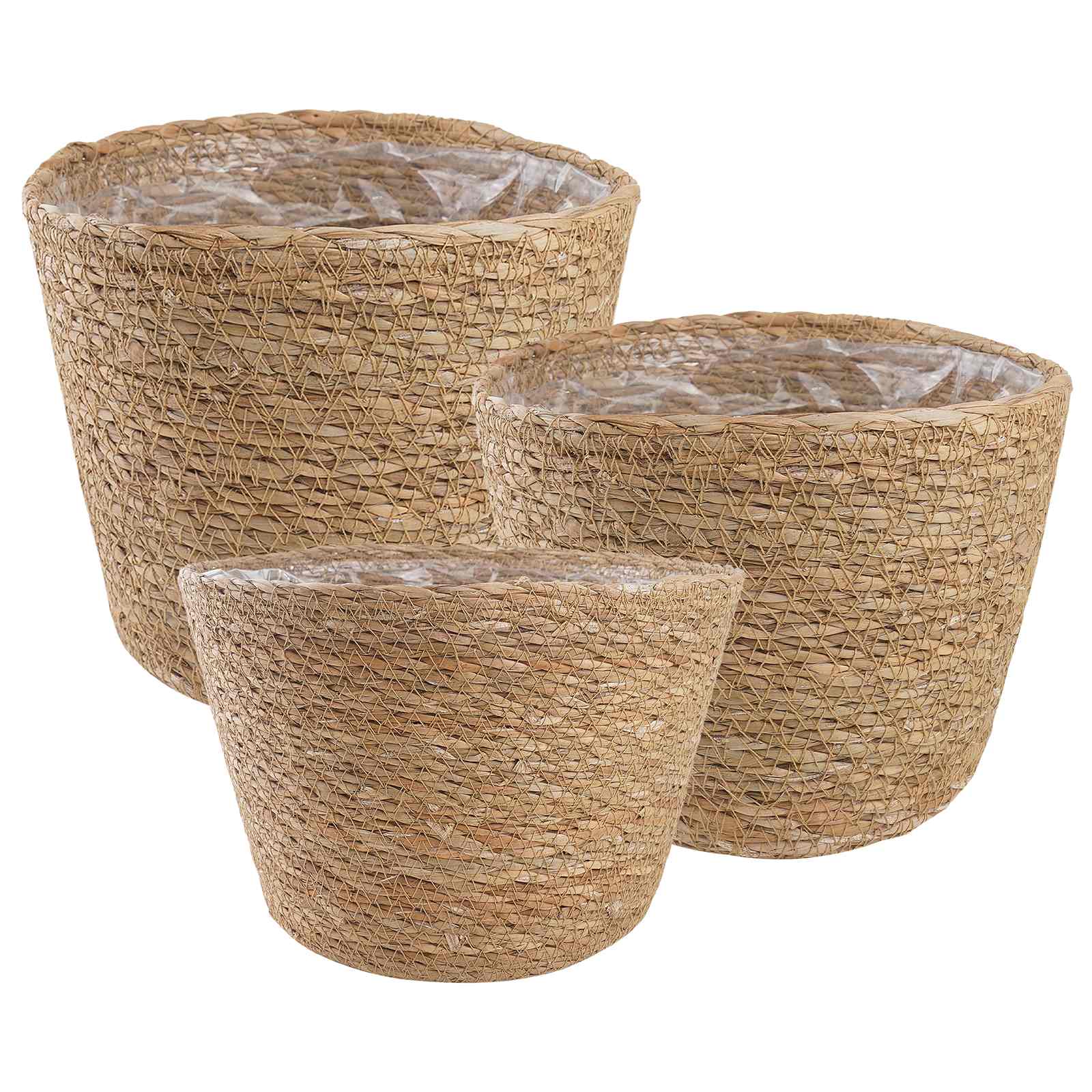 vidaXL Zeegras Plantenmanden 3 pcs Naturel Ø26 x 19 cm 100% Zeegras