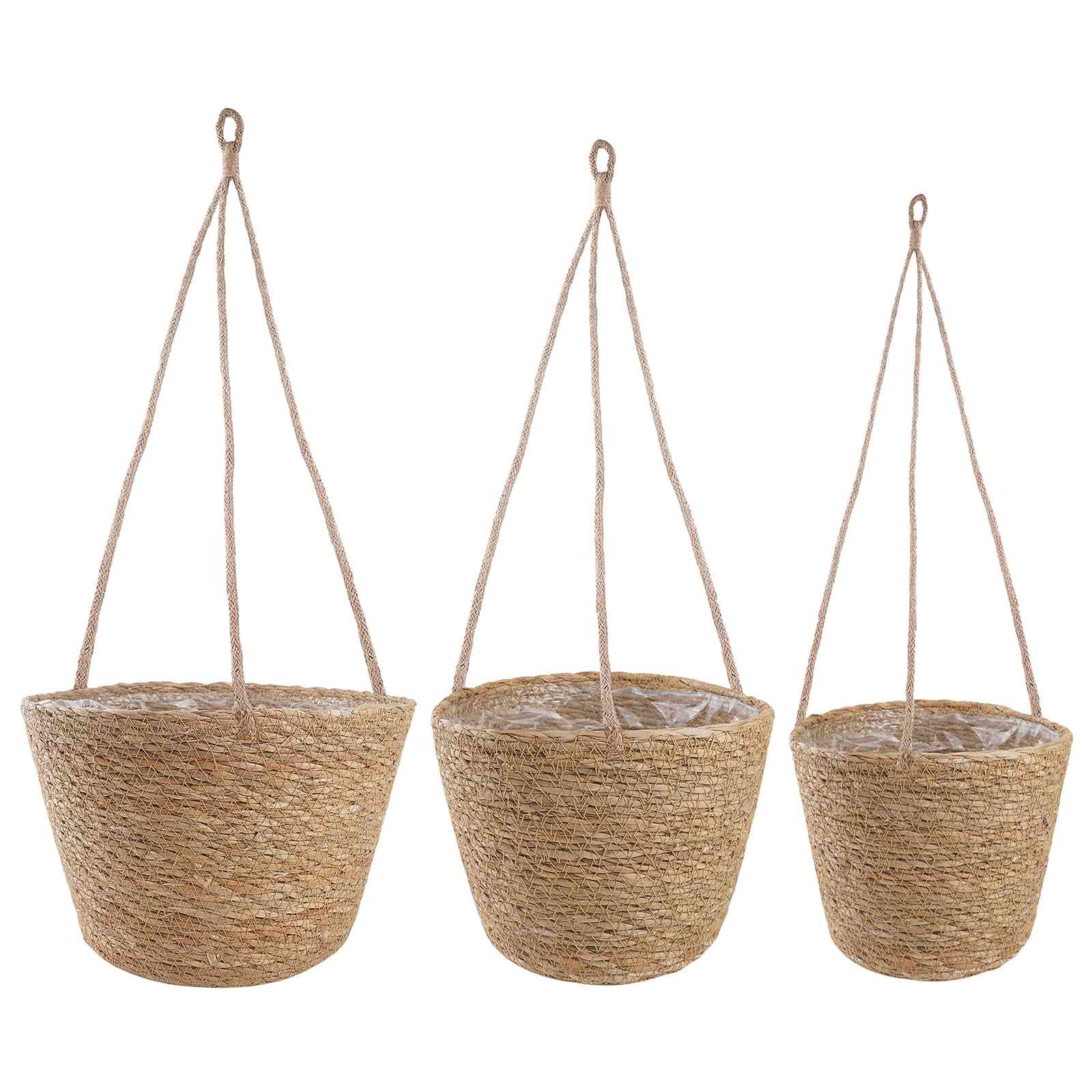 vidaXL Zeegras Plantenmanden 3 pcs Naturel Ø26 x 19 cm 100% Zeegras