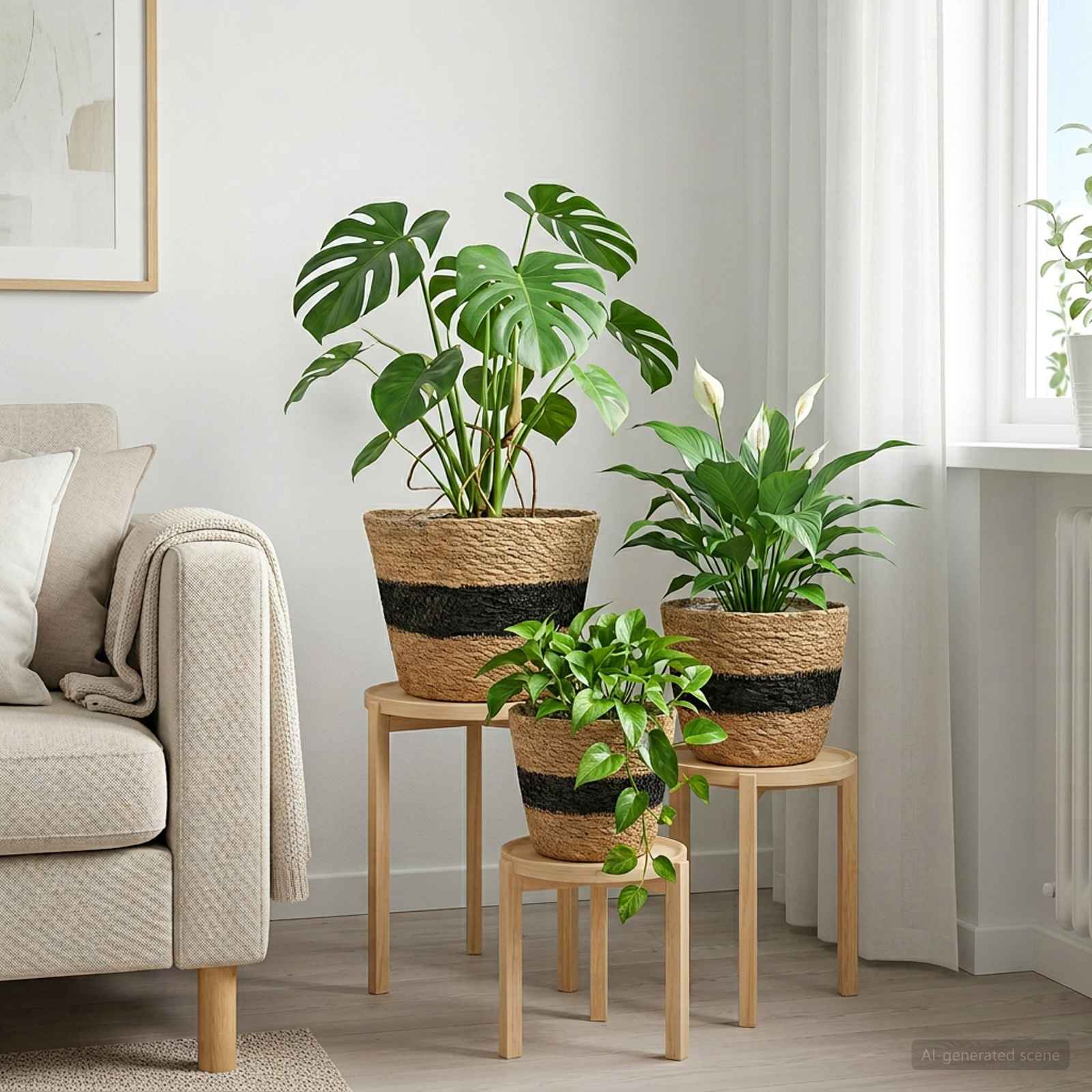 vidaXL Zeegras Plantenmanden 3 pcs Naturel Ø26 x 19 cm 100% Zeegras