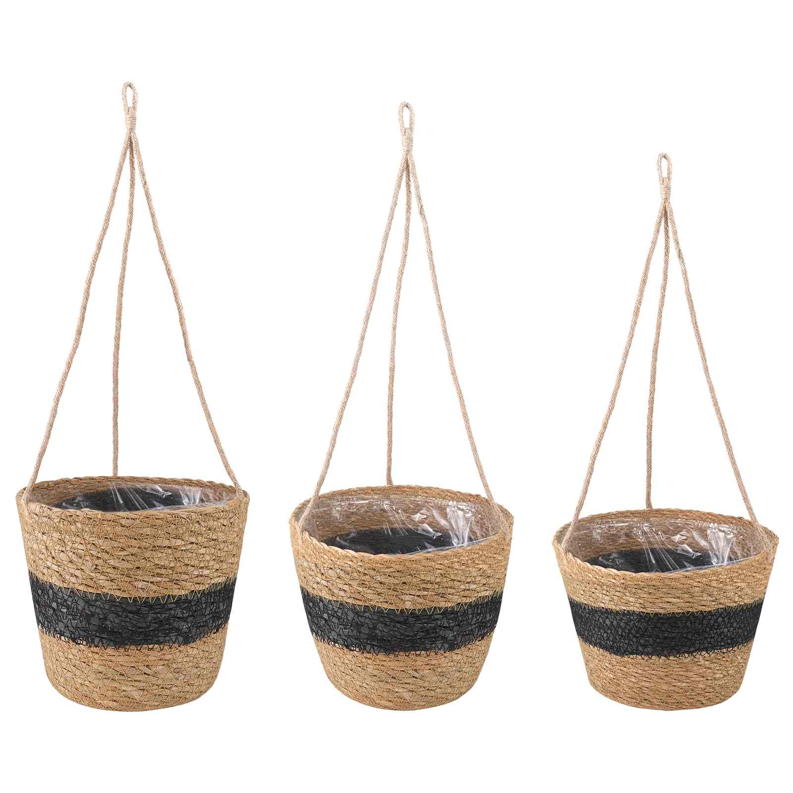 vidaXL Zeegras Plantenmanden 3 pcs Naturel Ø26 x 19 cm 100% Zeegras