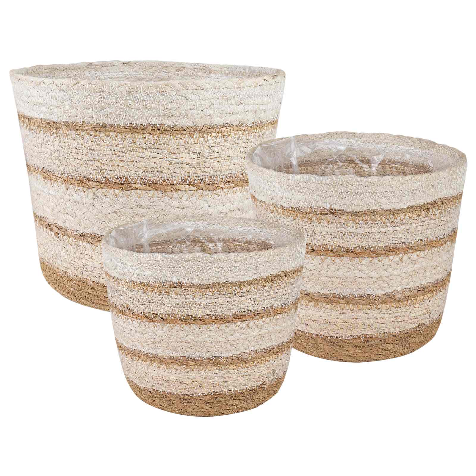 vidaXL Zeegras Plantenmanden 3 pcs Naturel Ø26 x 19 cm 100% Zeegras