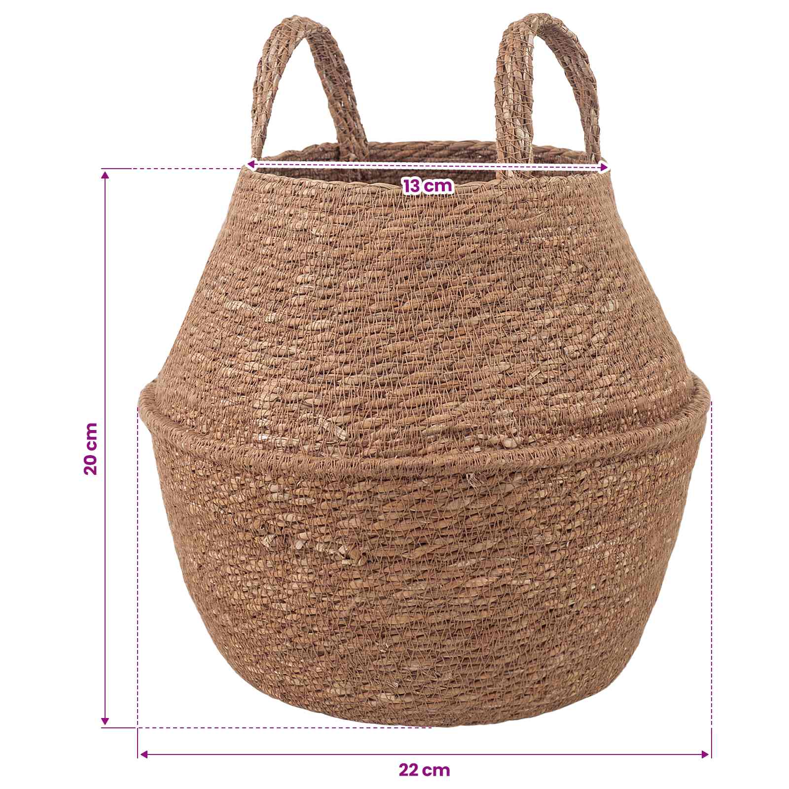 vidaXL Plantenpot met handvatten Naturel Ø 22 x 20 cm 100% Zeegras