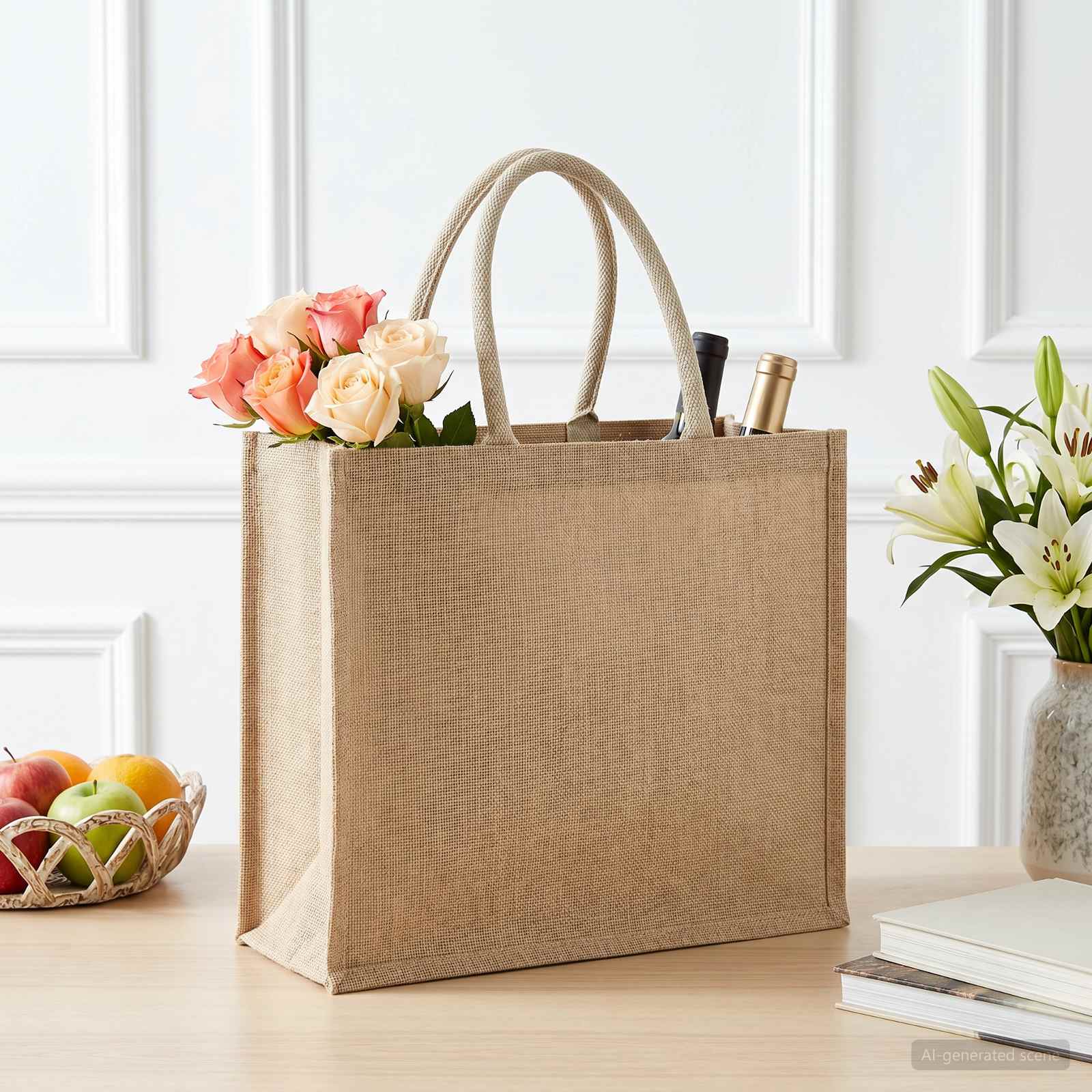 vidaXL Jute handtassen 10 pcs Naturel 42 x 33 x 19 cm 100% Tossa Jute