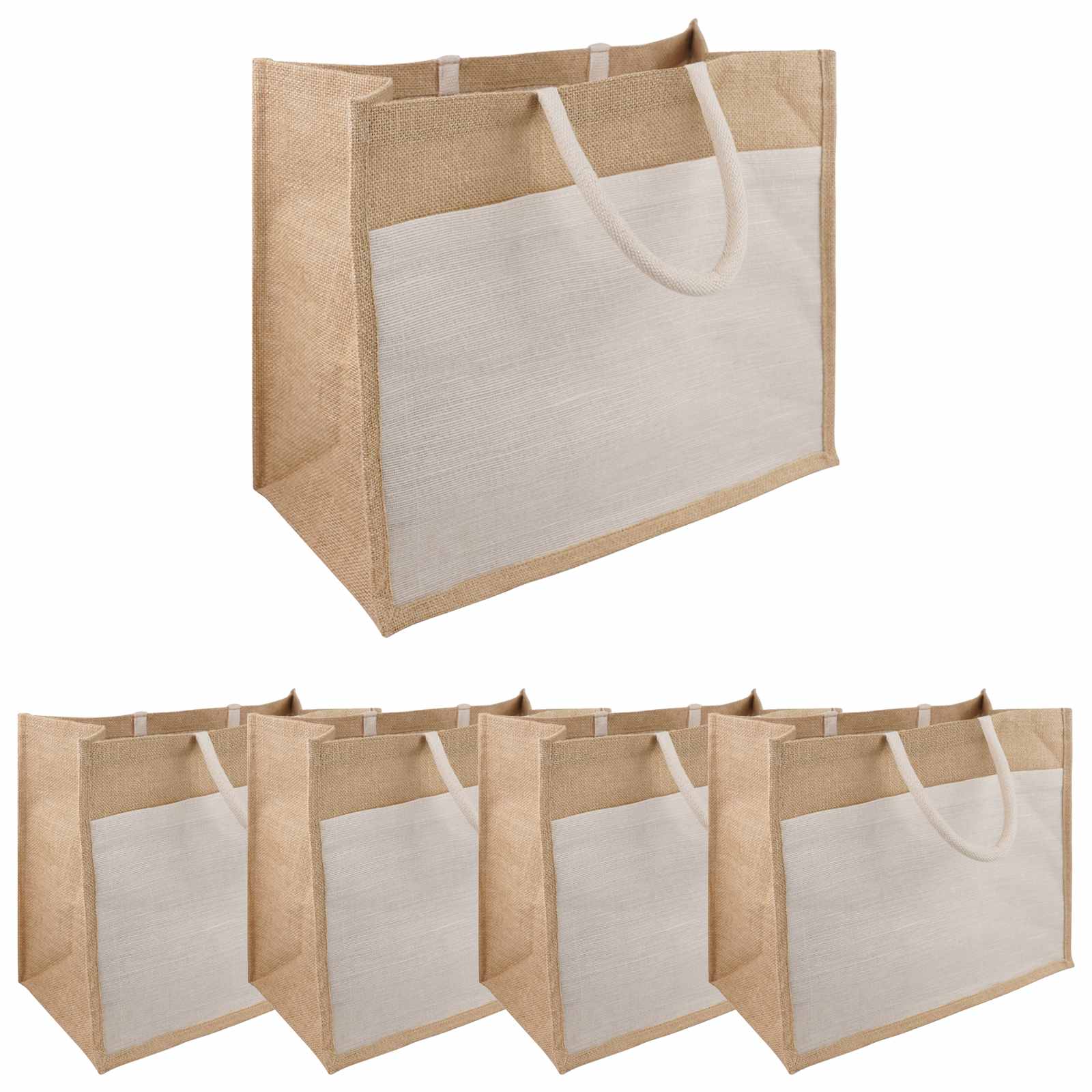 vidaXL Jute handtassen met zak 5 Natuurlijk en Wit 26 x 22 x 14 cm