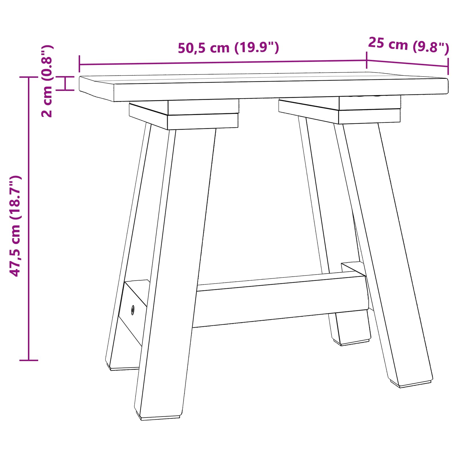 vidaXL Bank Naturel 50,5 x 25 x 47,5 cm Massief mahoniehout