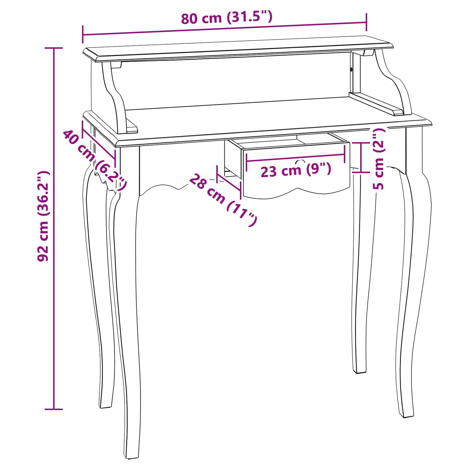 vidaXL Bureau met lade Wit 80 x 40 x 92 cm Massief Mahoniehout