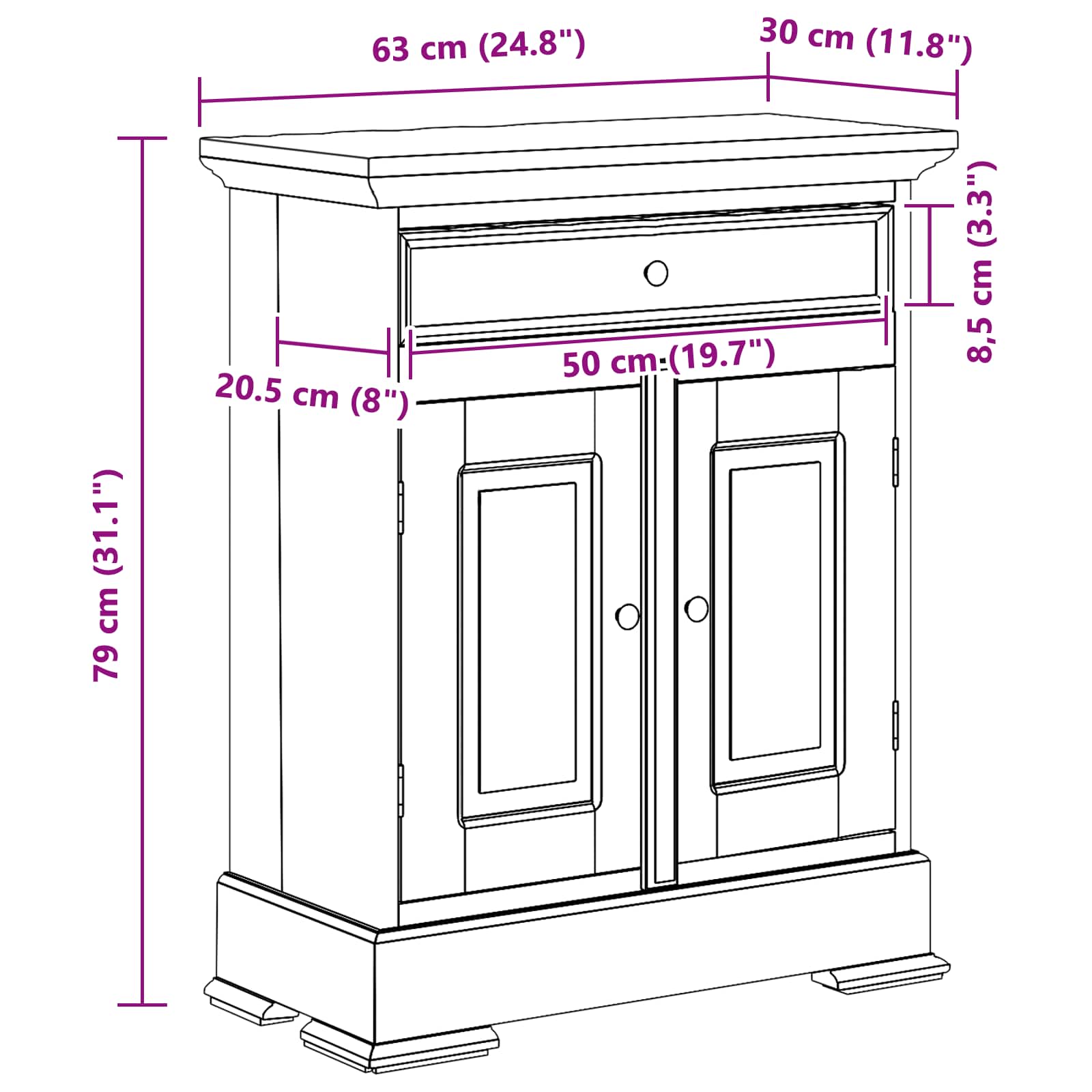 vidaXL Opbergkast 63 x 30 x 79 cm Massief Mahoniehout