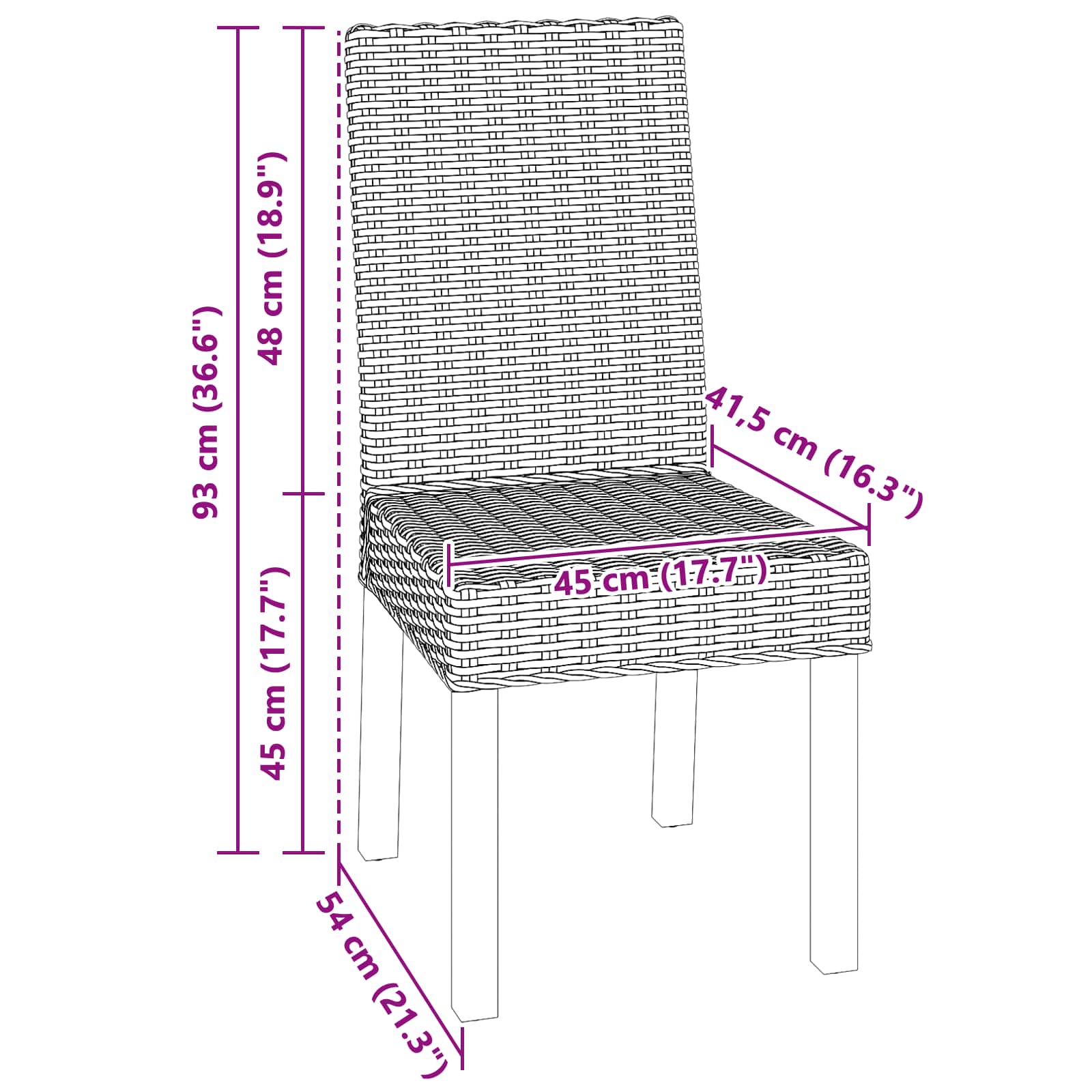 vidaXL Eetkamerstoel 2 pcs Wit gewassen 45 x 54 x 93 cm