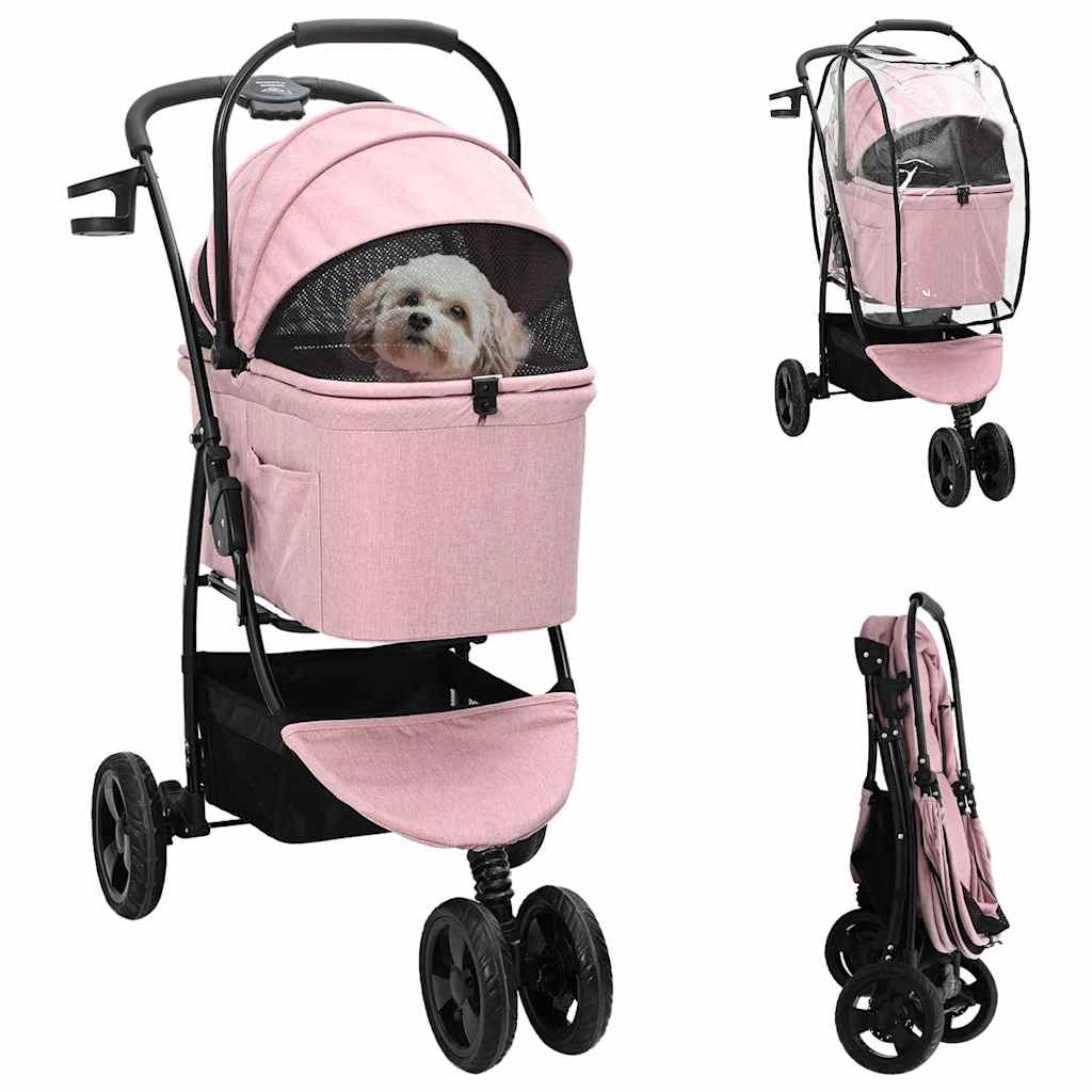vidaXL Opvouwbare Huisdierenwagen Verstelbaar Roze 81 x 47 x 99 cm