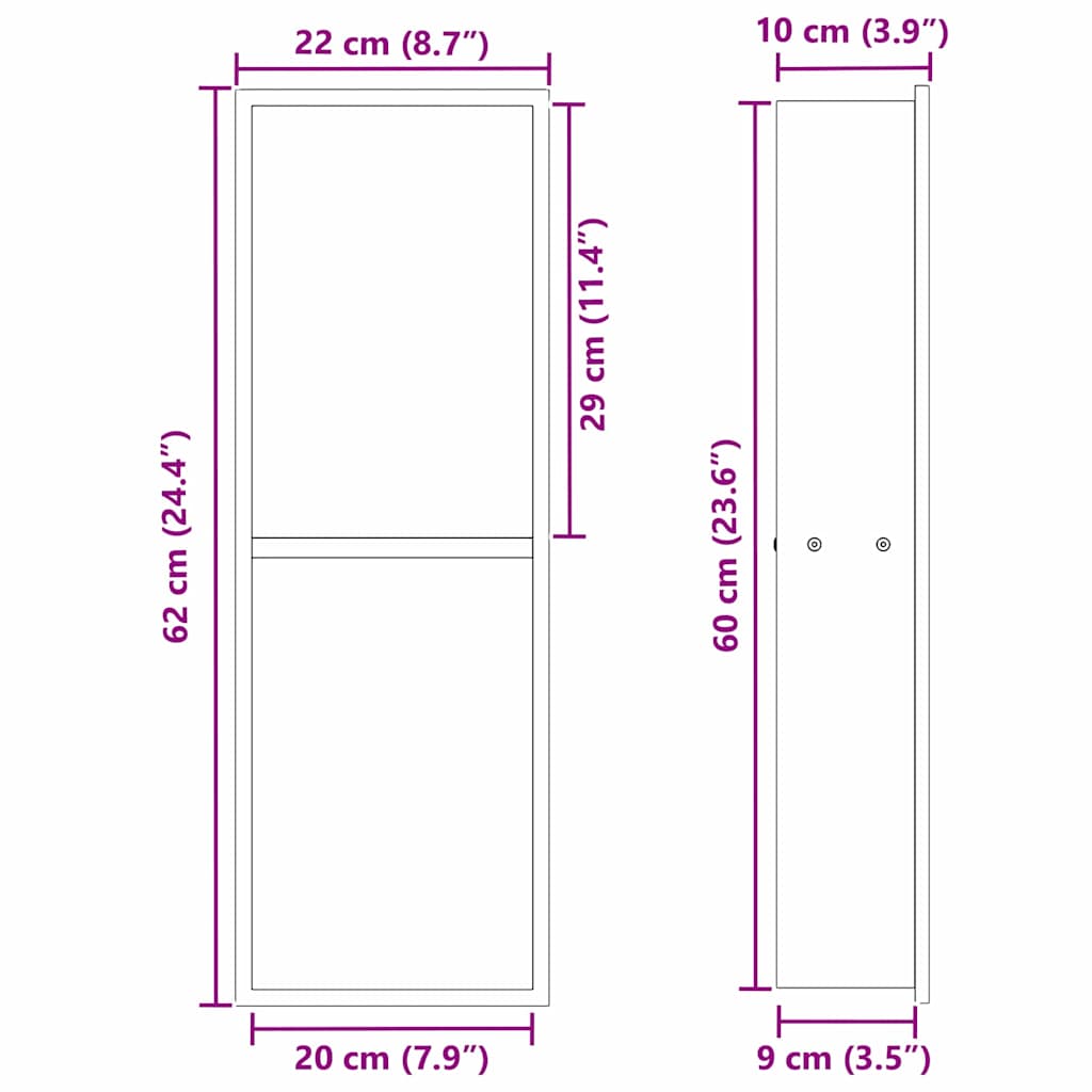 vidaXL Douche Niche Zwart 60 x 20 x 9.5 cm Roestvrij staal