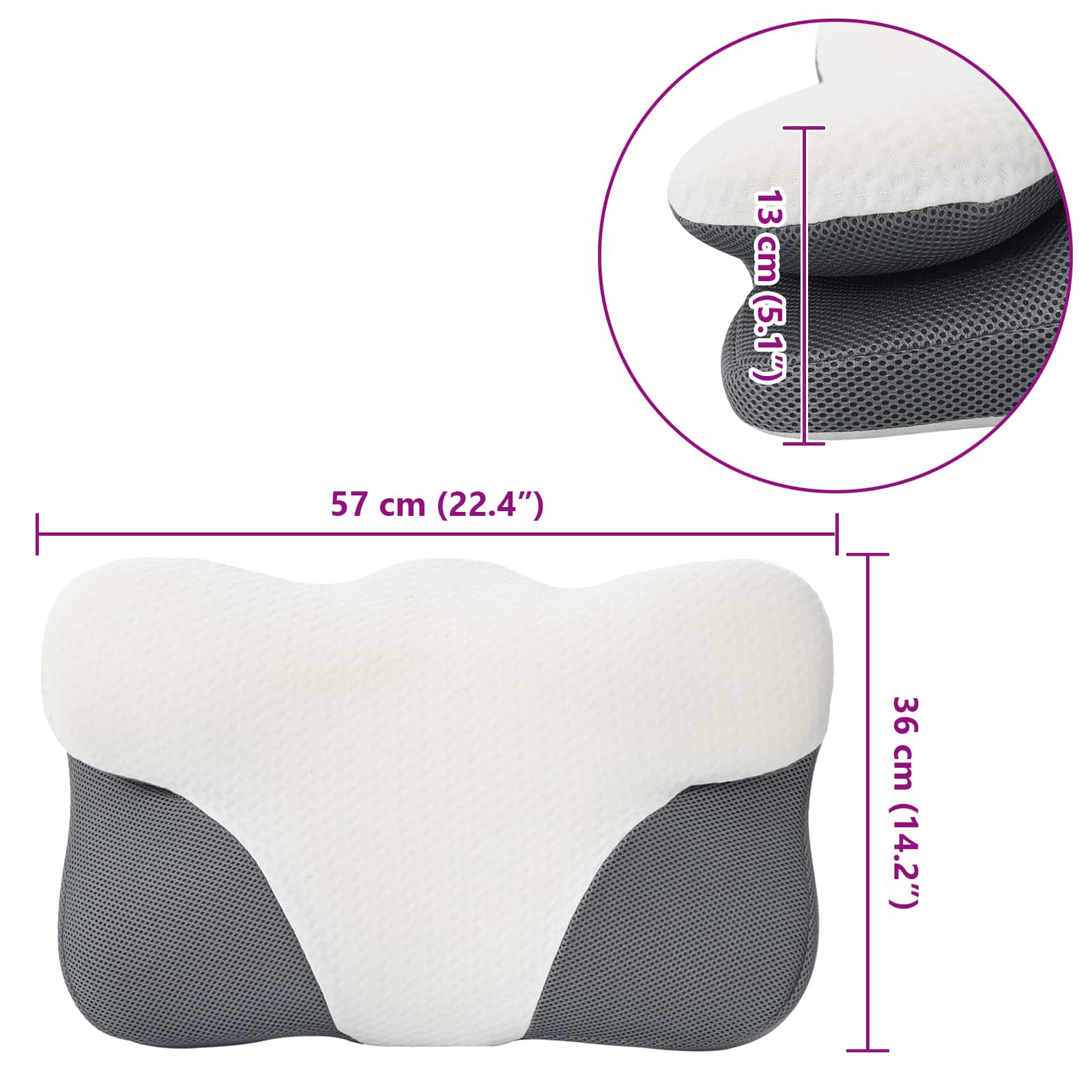 vidaXL Hoofdkussen met kussen Wit 59 x 38 x 14 cm Polyester