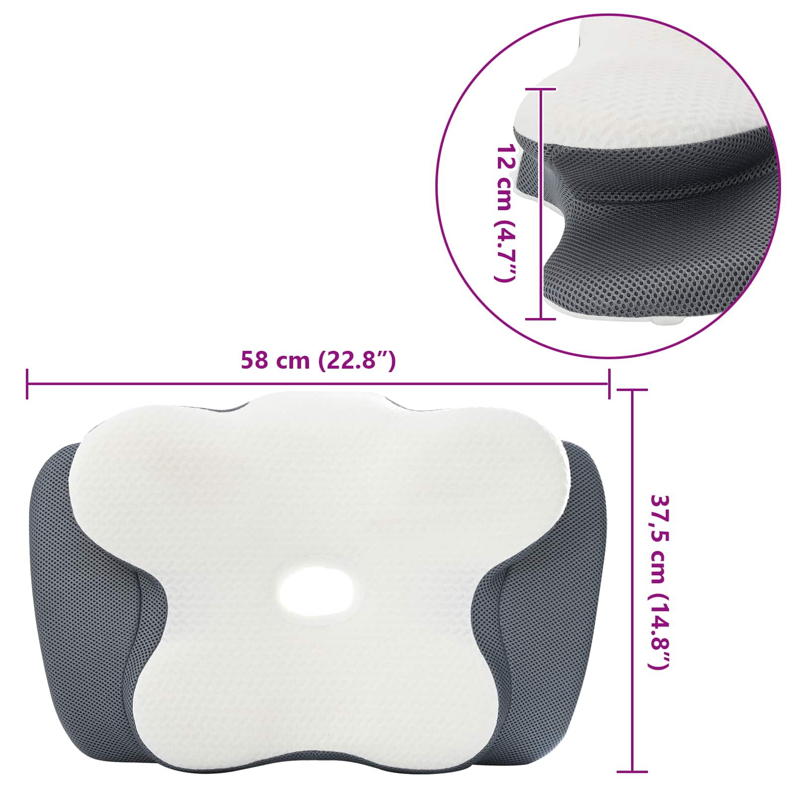 vidaXL Hoofdkussen met kussen Wit 60 x 37 x 13 cm Polyester
