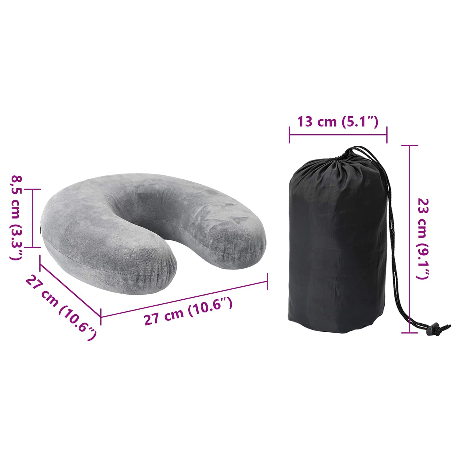 vidaXL Hoofdkussen met kussen Grijs 27 x 27 x 8,5 cm Fluweel