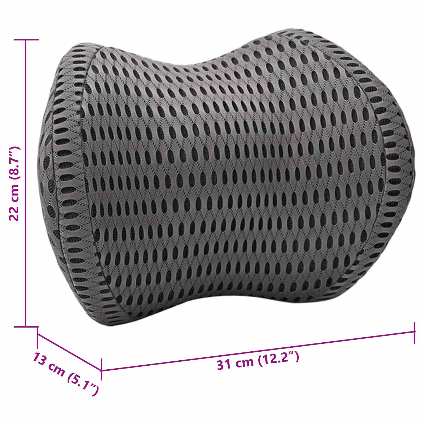 vidaXL Hoofdkussen met kussen Grijs 31 x 23 x 14 cm 4D Mesh